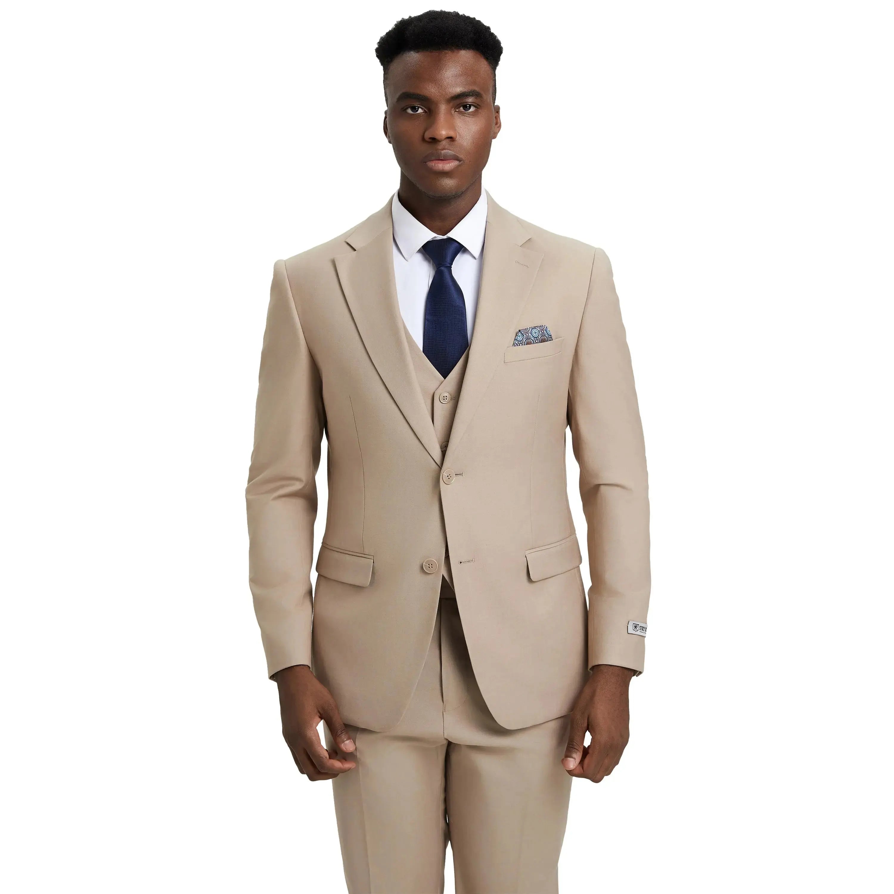Men's Stacy Adams Hybrid-Fit 3pc Notch Lapel Suit Set, Jacket Vest and Pants Stacy Adams