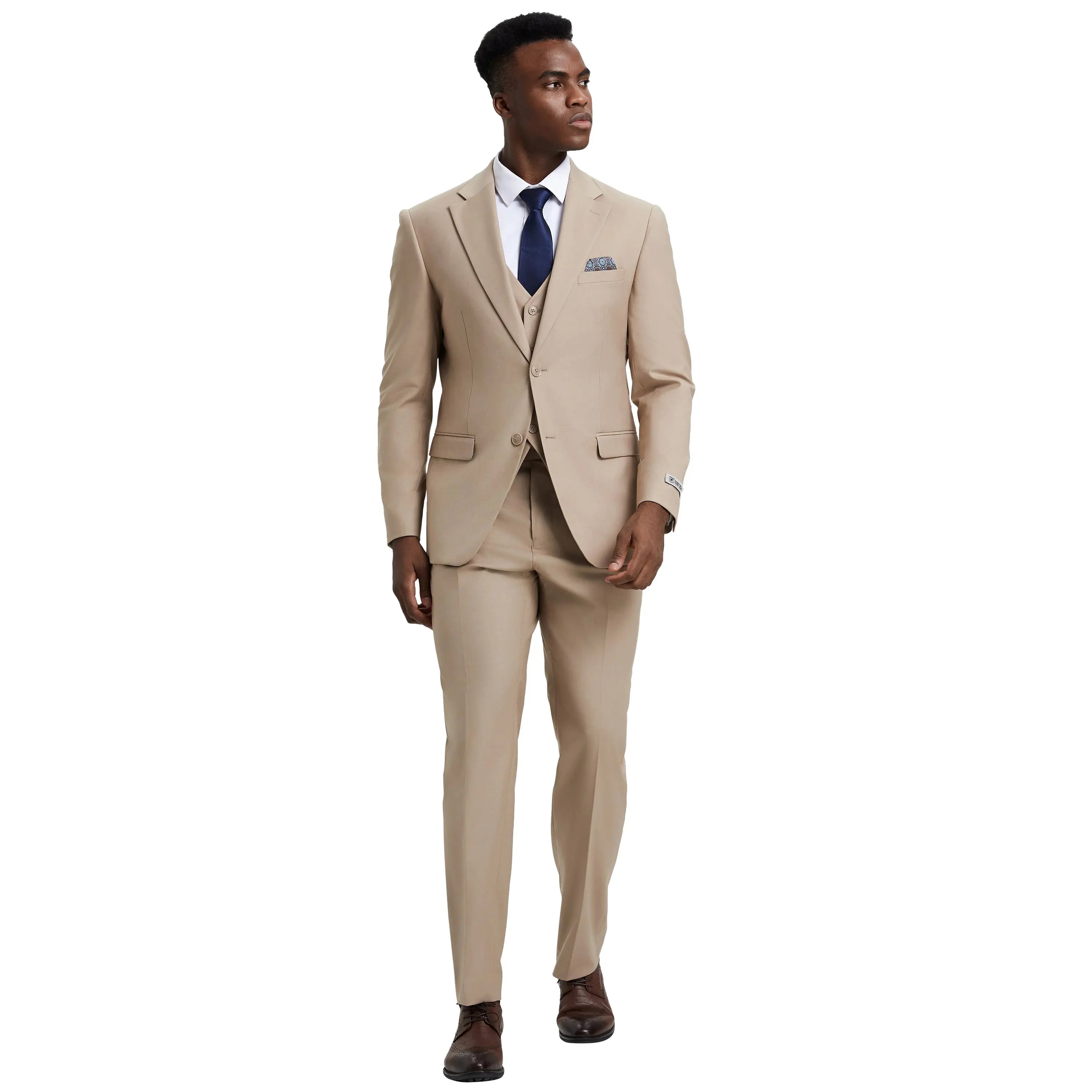 Men's Stacy Adams Hybrid-Fit 3pc Notch Lapel Suit Set, Jacket Vest and Pants Stacy Adams