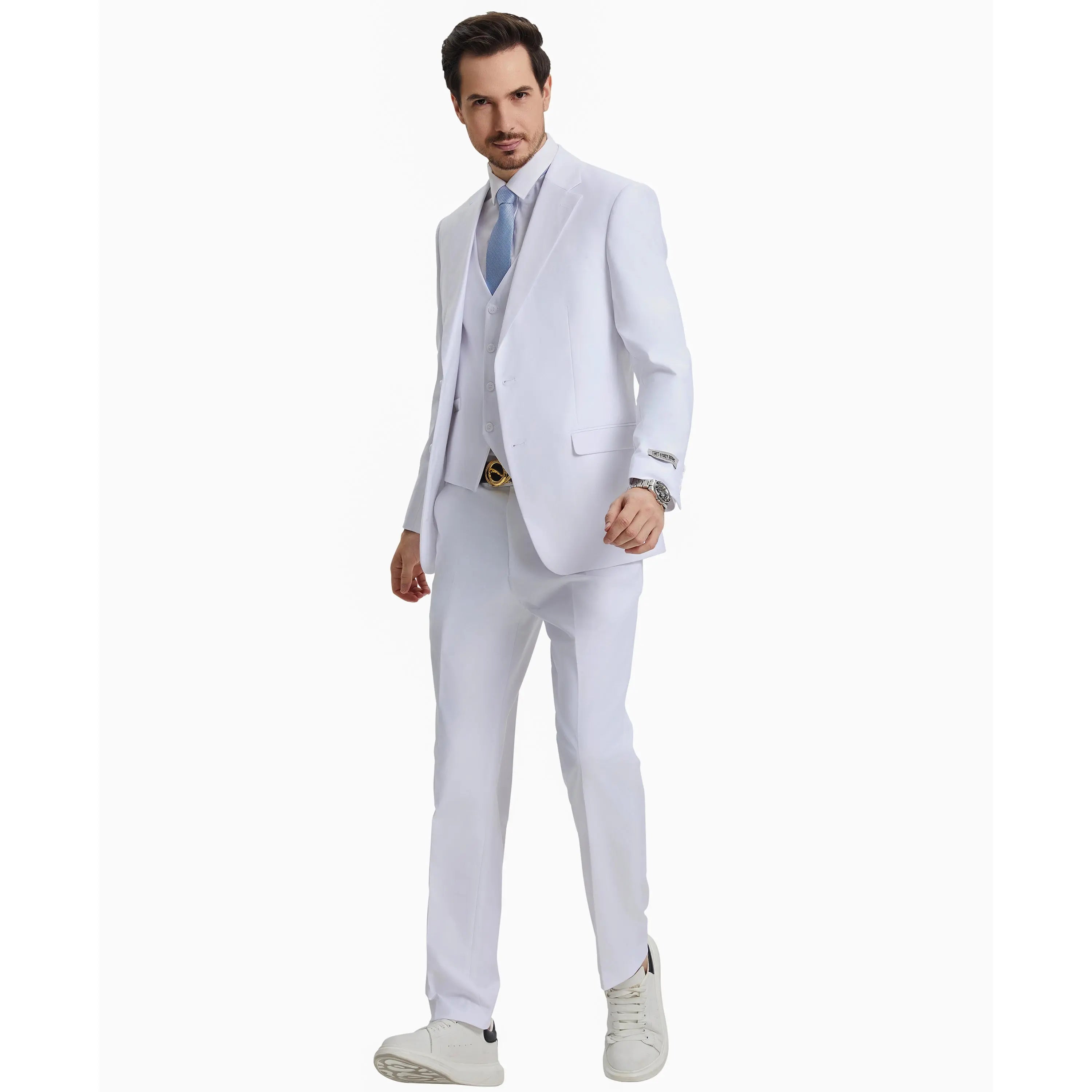 Men's Stacy Adams Hybrid-Fit 3pc Notch Lapel Suit Set, Jacket Vest and Pants Stacy Adams