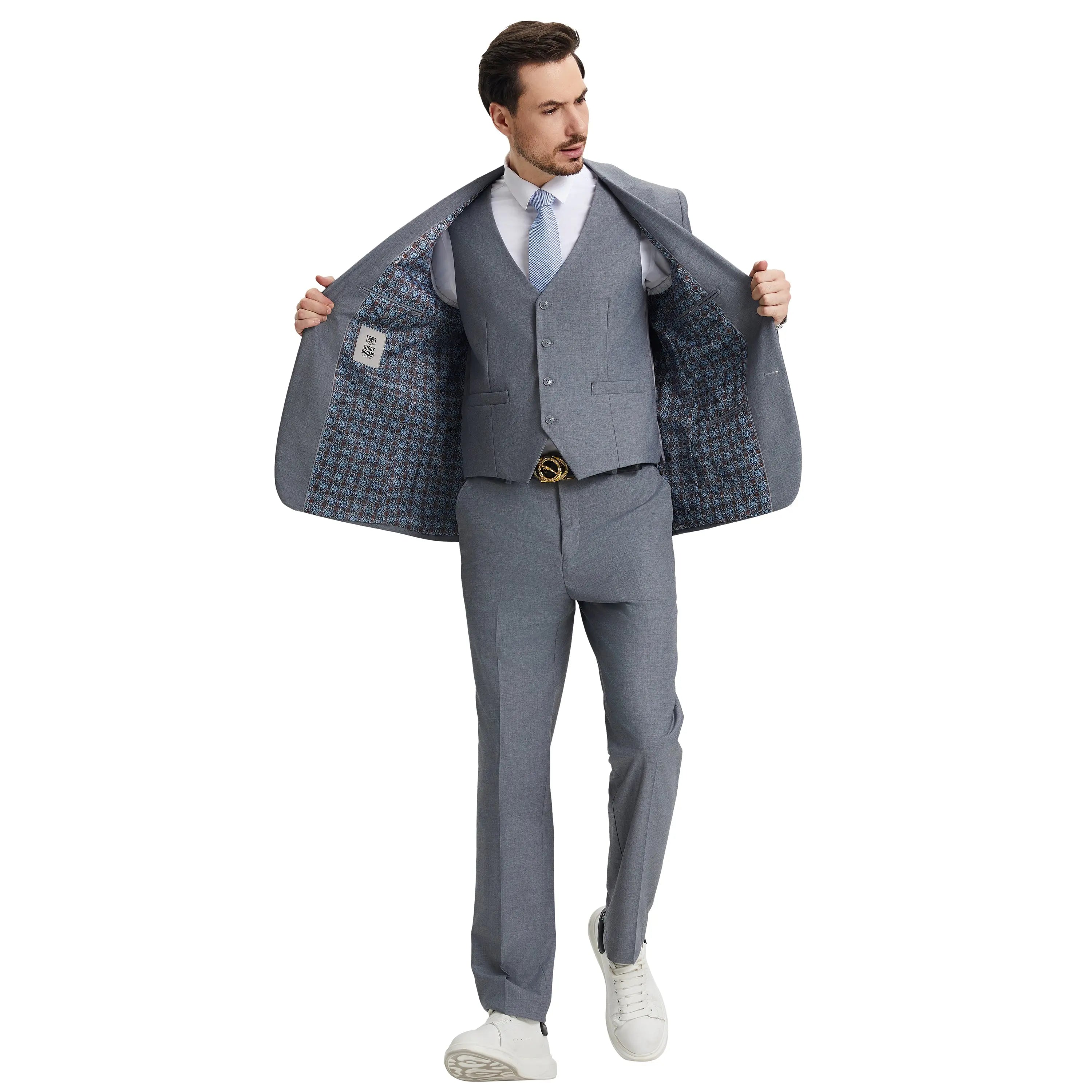 Men's Stacy Adams Hybrid-Fit 3pc Notch Lapel Suit Set, Jacket Vest and Pants Stacy Adams