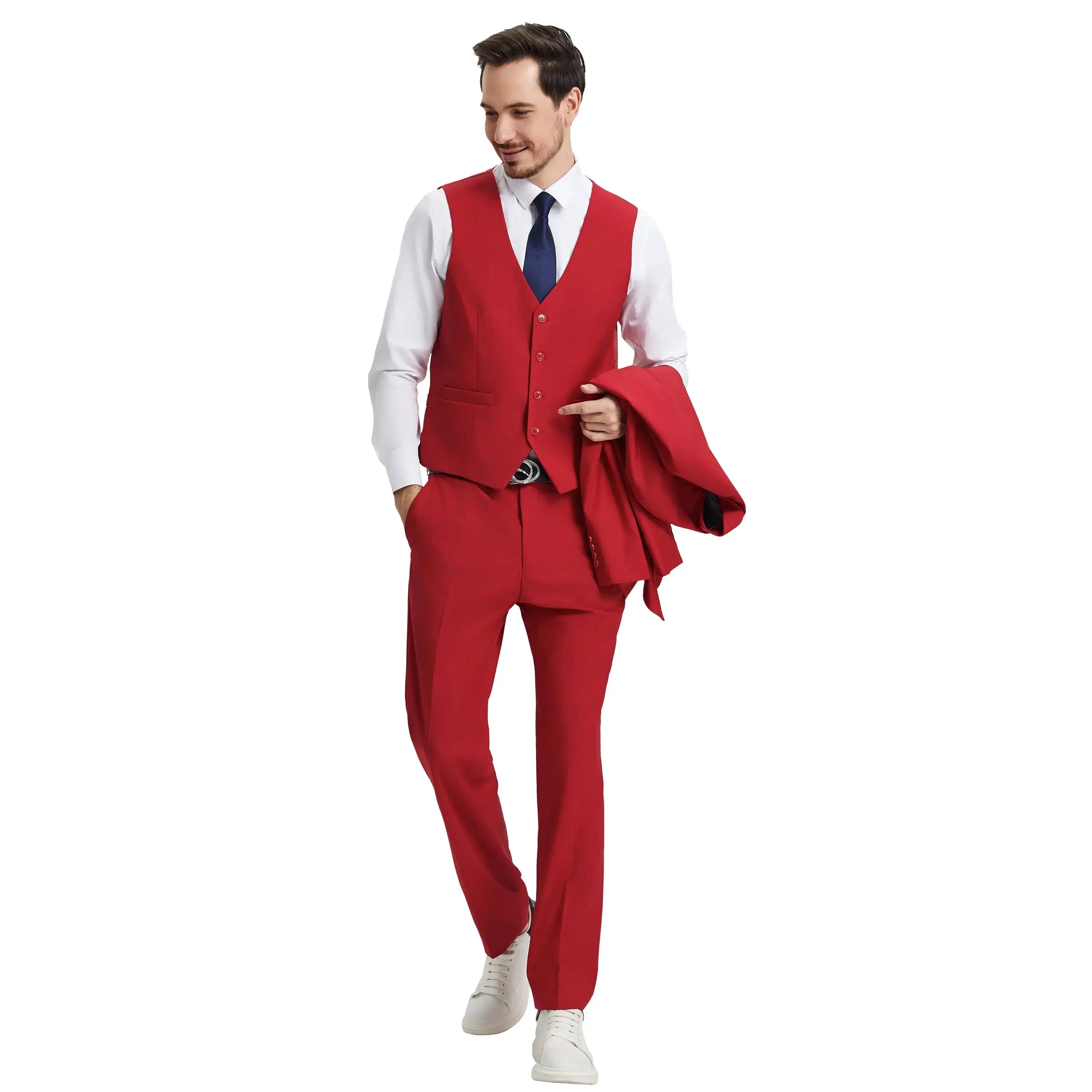 Men's Stacy Adams Hybrid-Fit 3pc Notch Lapel Suit Set, Jacket Vest and Pants Stacy Adams