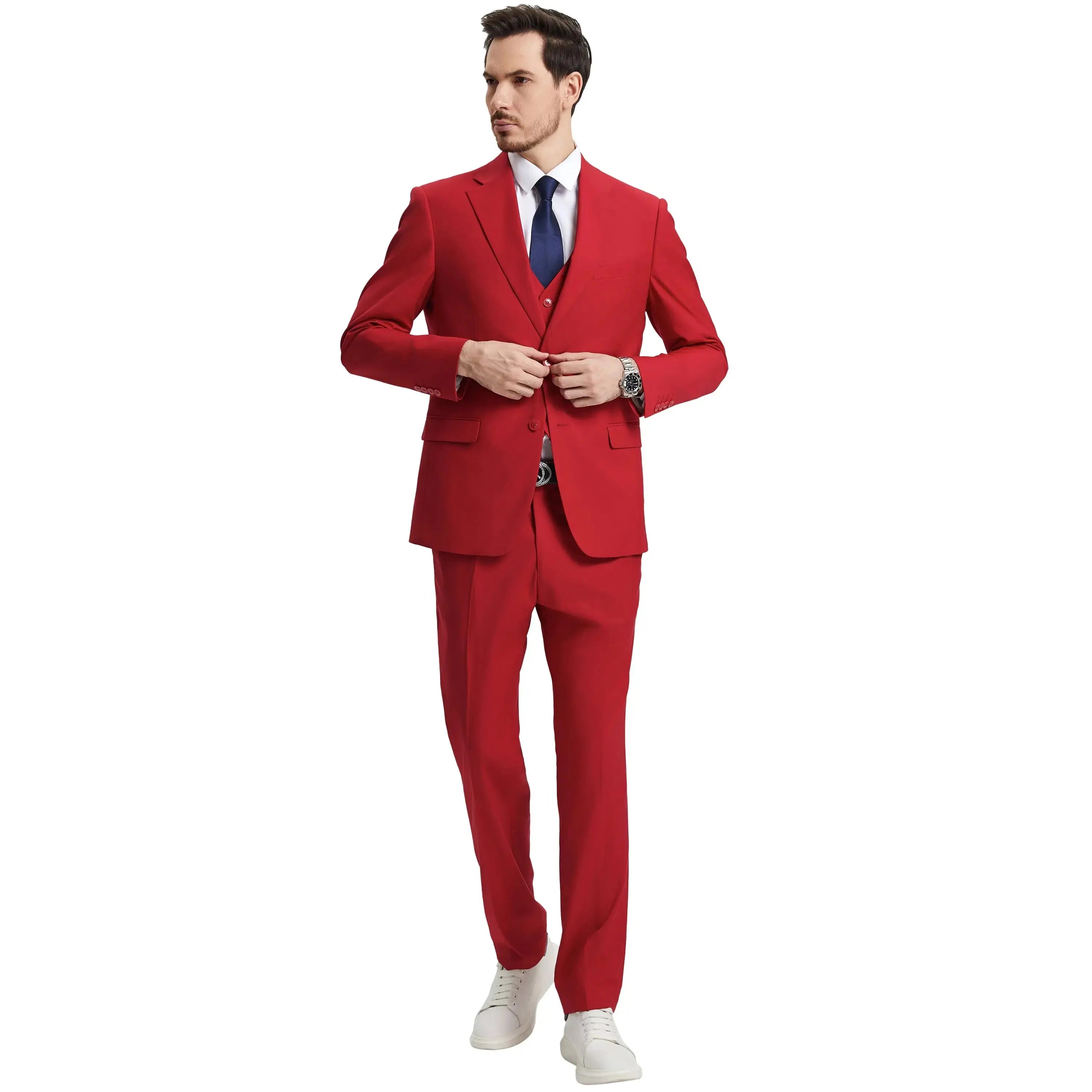 Men's Stacy Adams Hybrid-Fit 3pc Notch Lapel Suit Set, Jacket Vest and Pants Stacy Adams