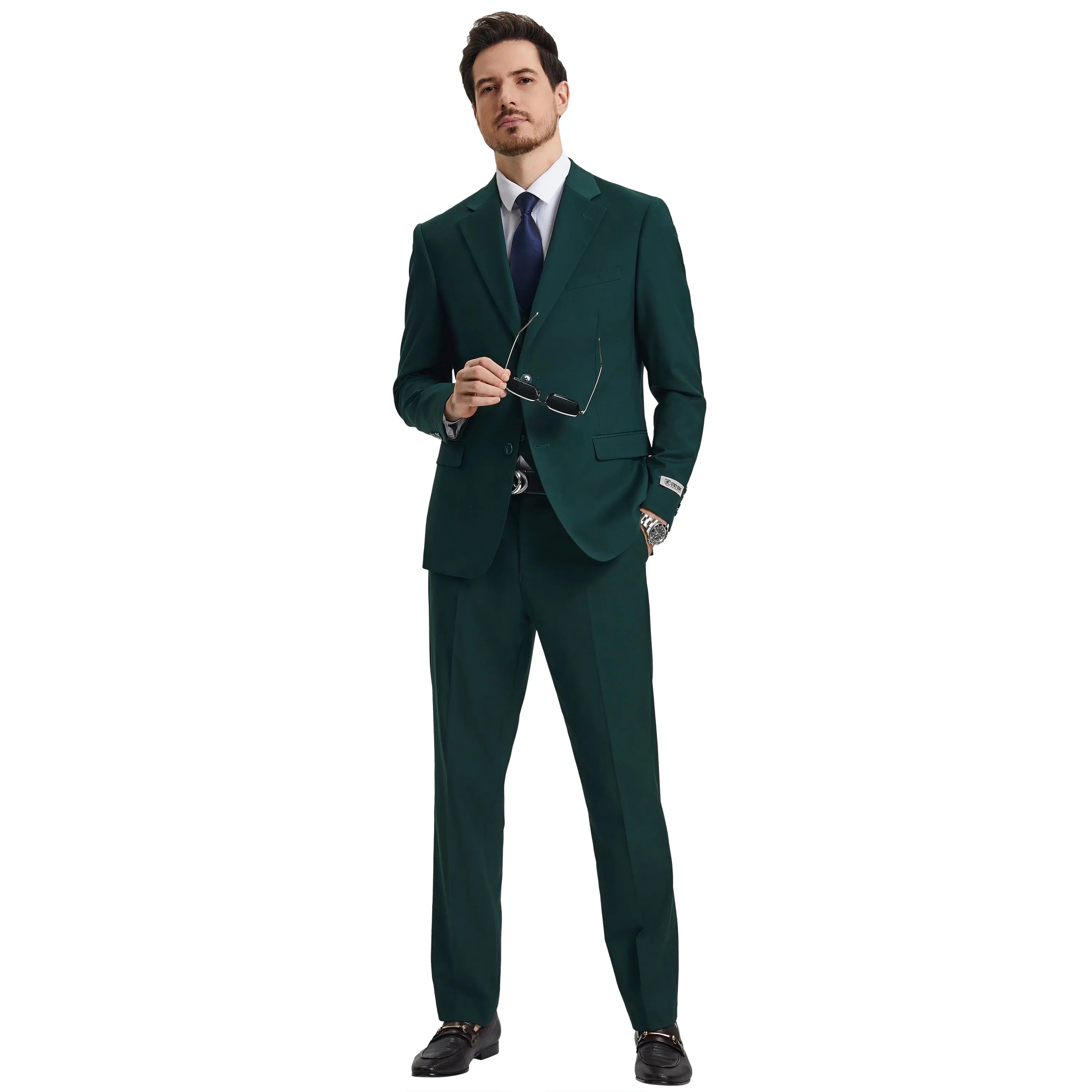 Men's Stacy Adams Hybrid-Fit 3pc Notch Lapel Suit Set, Jacket Vest and Pants Stacy Adams