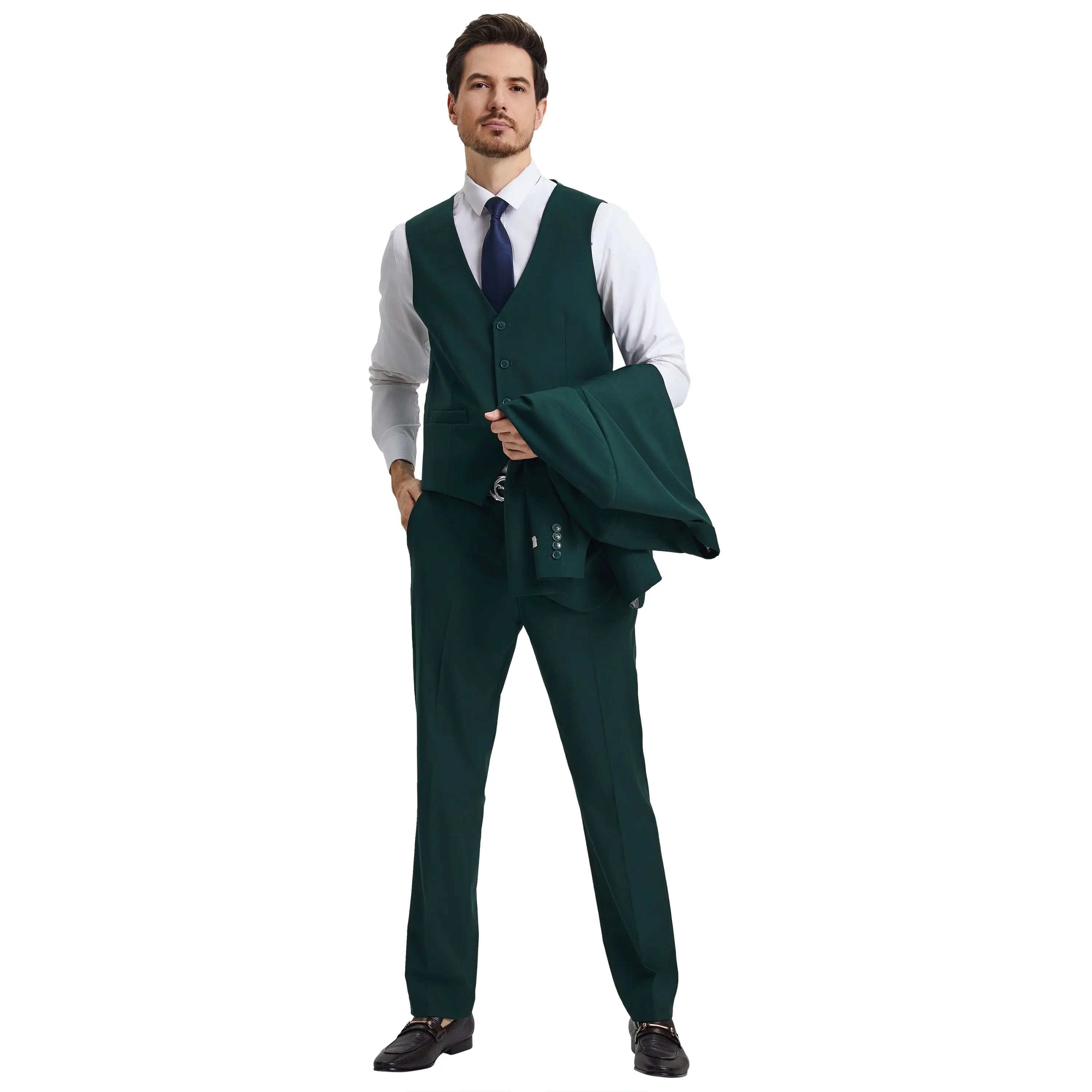 Men's Stacy Adams Hybrid-Fit 3pc Notch Lapel Suit Set, Jacket Vest and Pants Stacy Adams