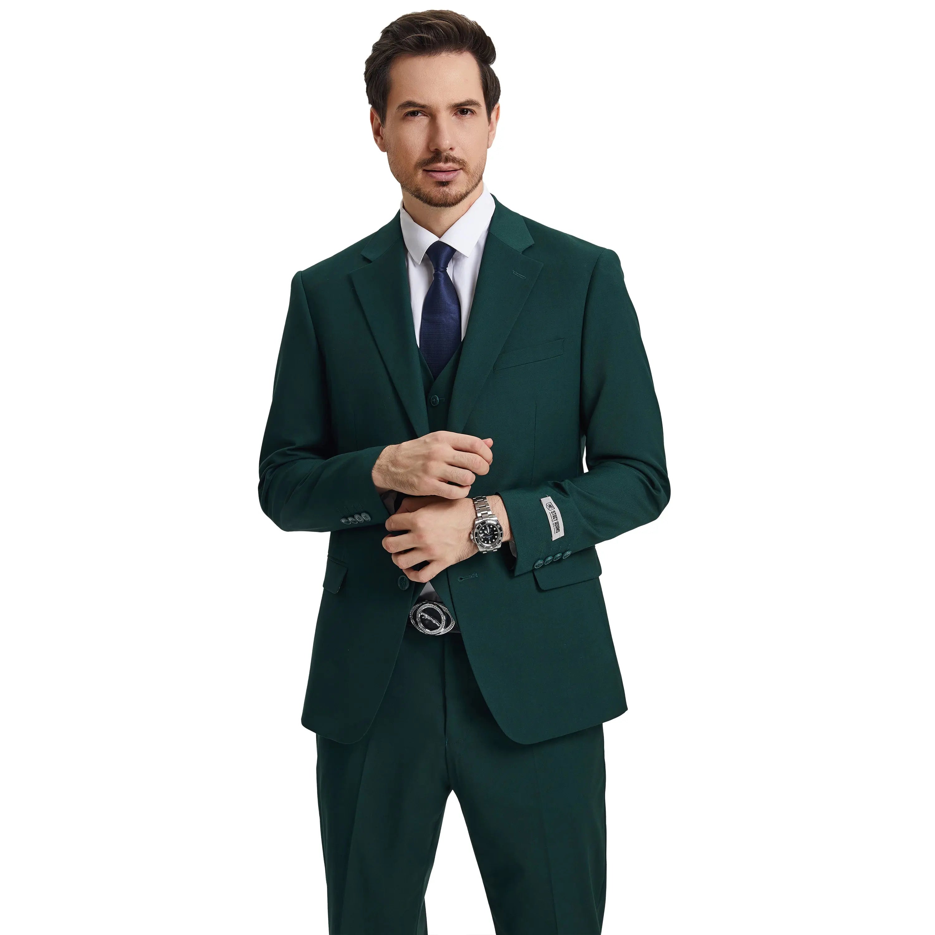 Men's Stacy Adams Hybrid-Fit 3pc Notch Lapel Suit Set, Jacket Vest and Pants Stacy Adams