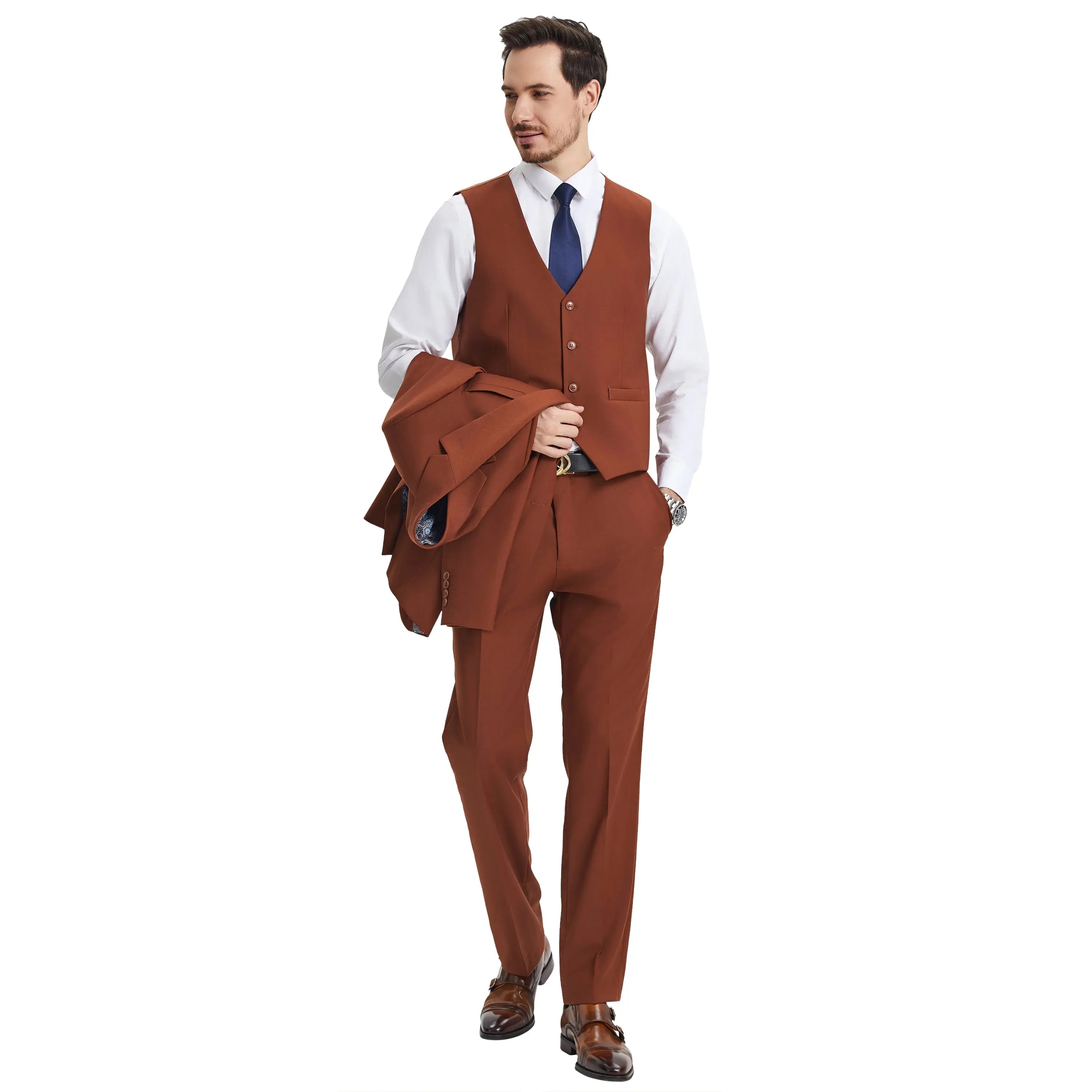 Men's Stacy Adams Hybrid-Fit 3pc Notch Lapel Suit Set, Jacket Vest and Pants Stacy Adams