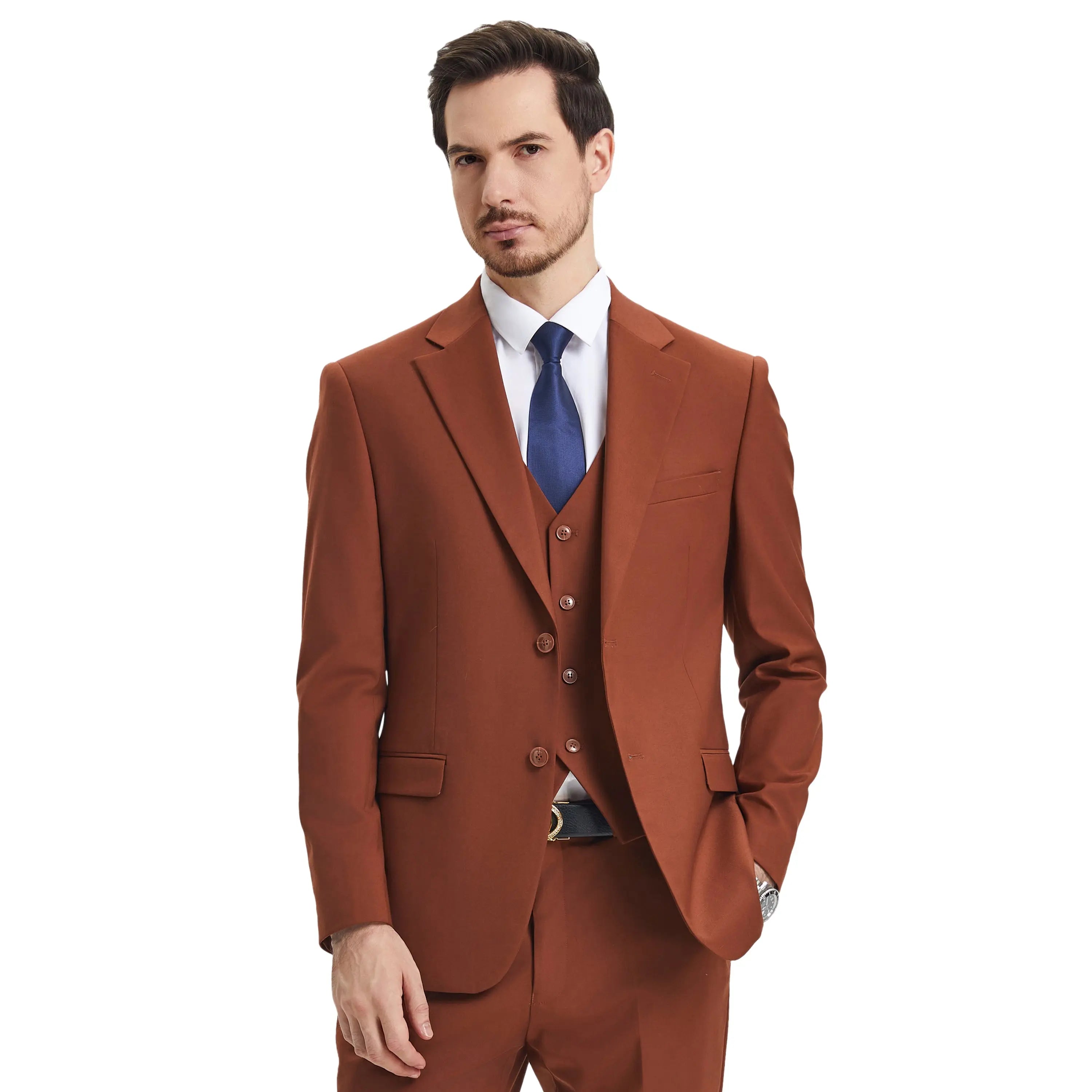 Men's Stacy Adams Hybrid-Fit 3pc Notch Lapel Suit Set, Jacket Vest and Pants Stacy Adams