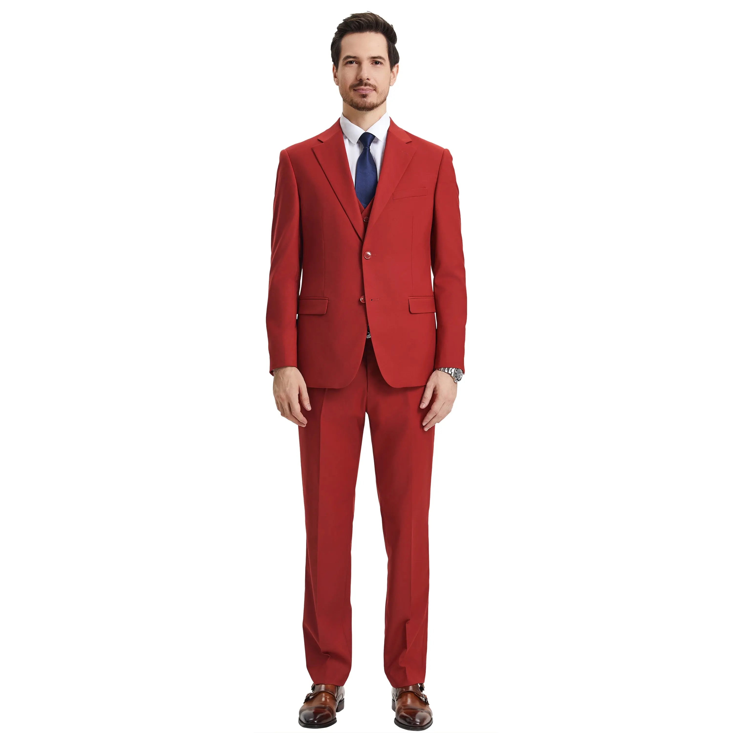 Men's Stacy Adams Hybrid-Fit 3pc Notch Lapel Suit Set, Jacket Vest and Pants Stacy Adams