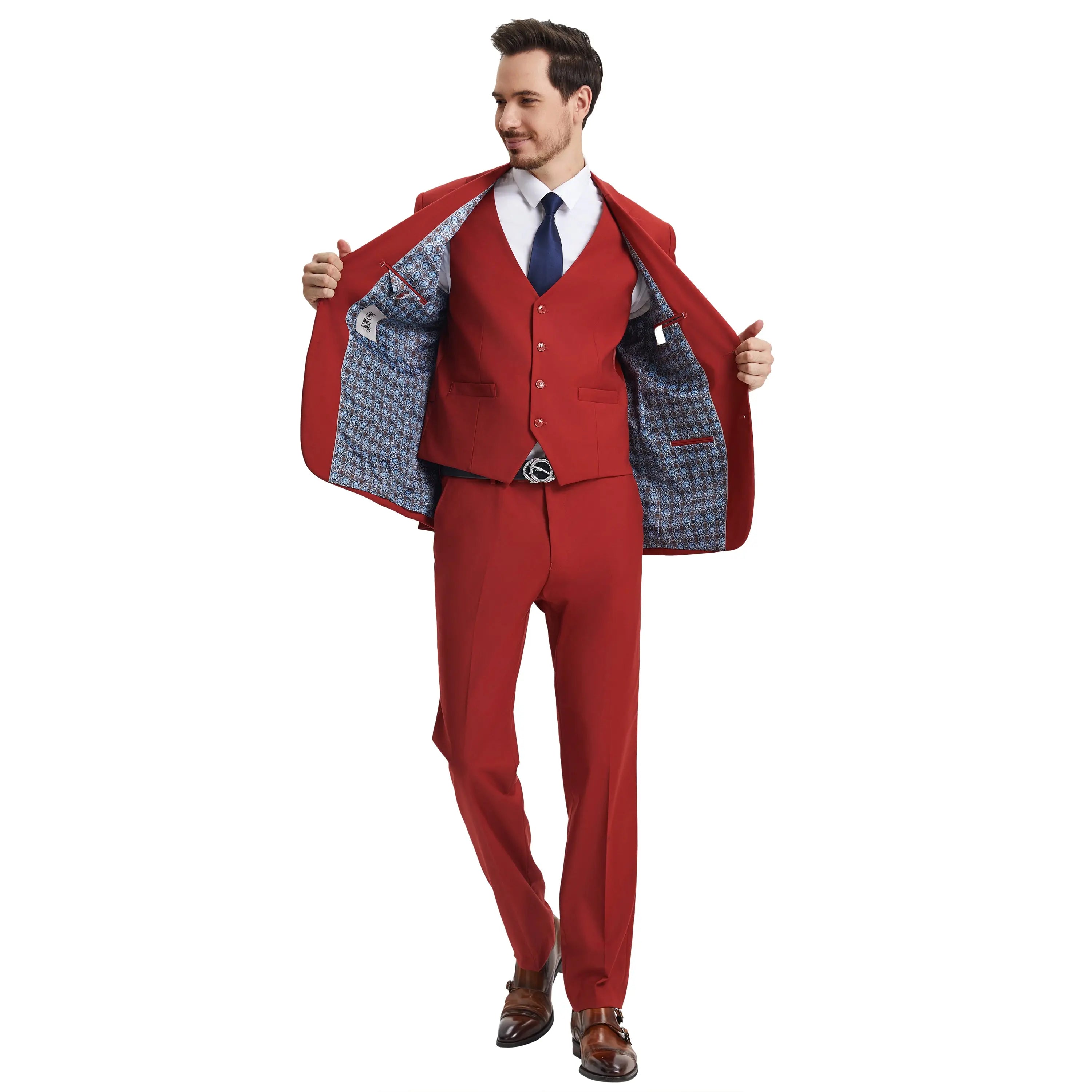 Men's Stacy Adams Hybrid-Fit 3pc Notch Lapel Suit Set, Jacket Vest and Pants Stacy Adams