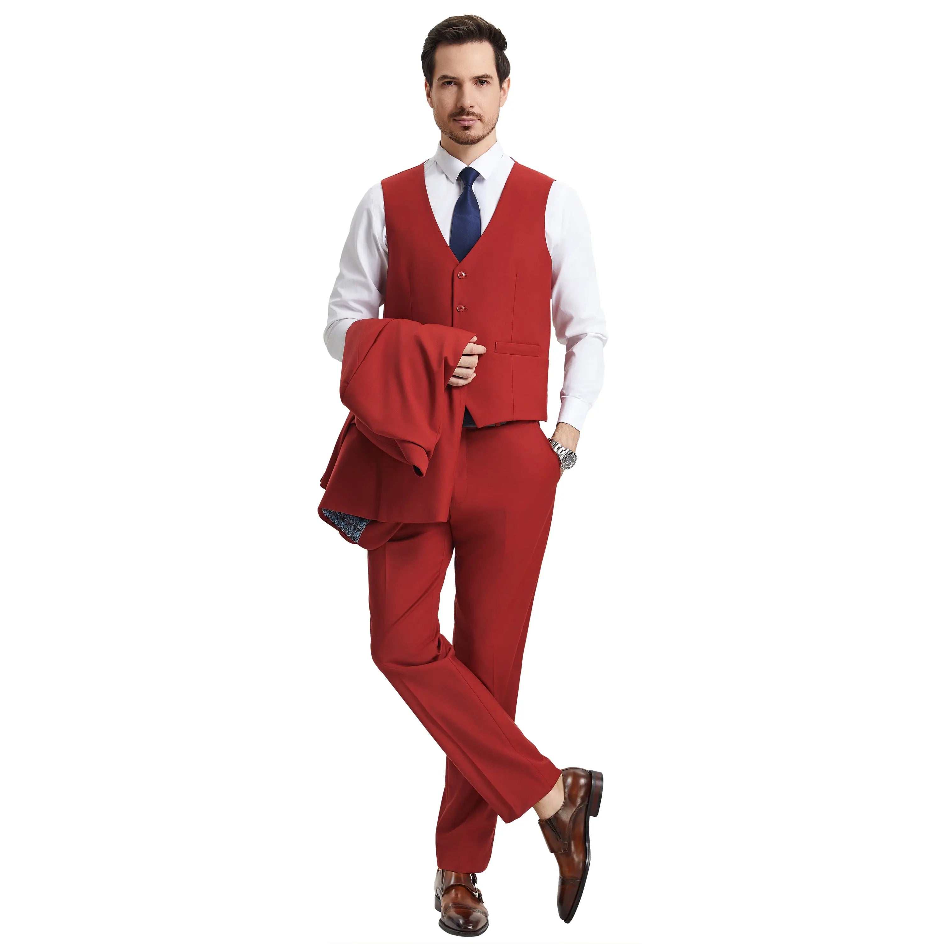 Men's Stacy Adams Hybrid-Fit 3pc Notch Lapel Suit Set, Jacket Vest and Pants Stacy Adams
