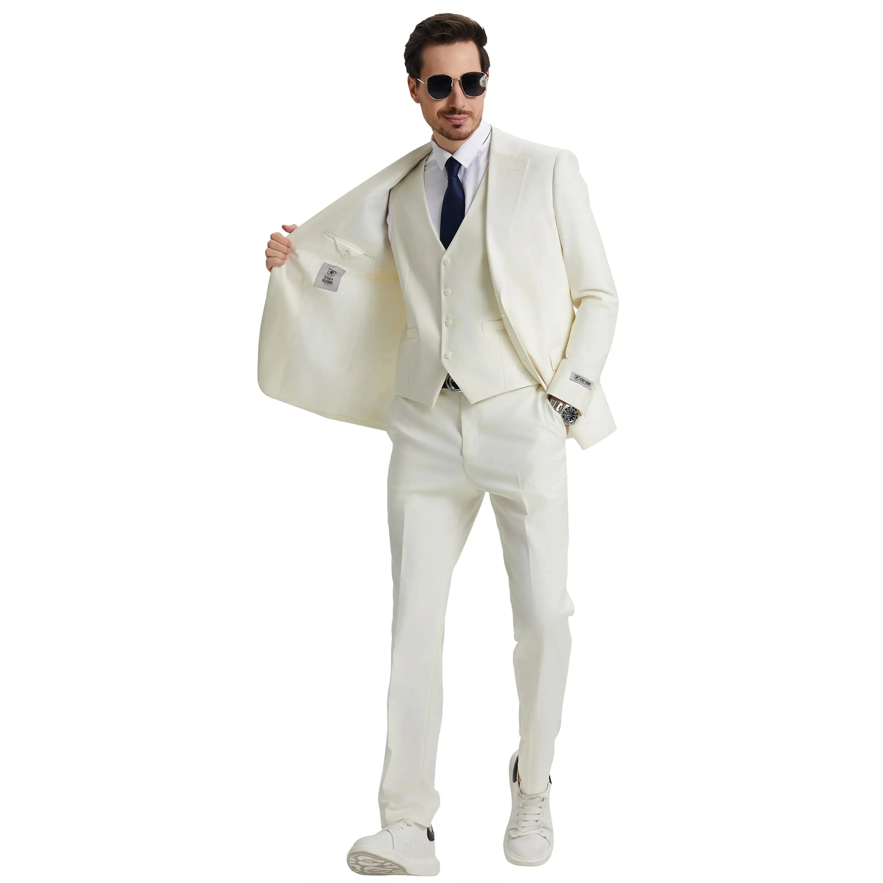 Men's Stacy Adams Hybrid-Fit 3pc Notch Lapel Suit Set, Jacket Vest and Pants Stacy Adams