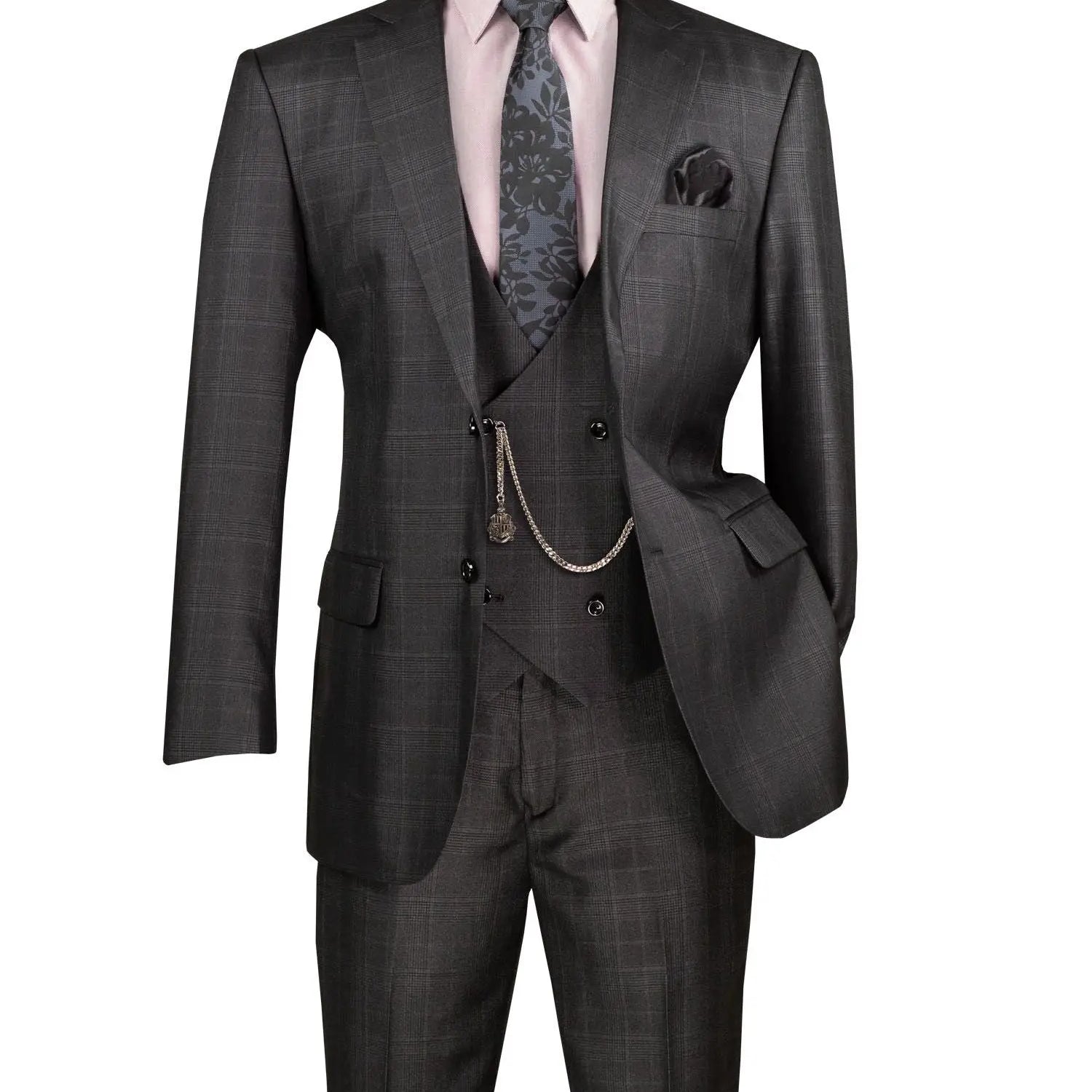 3-PC Plaid With Low Cut DB Vest M & R Clothing