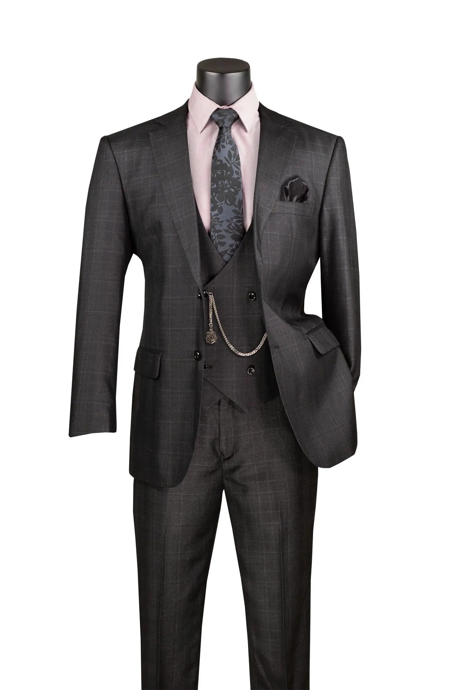 3-PC Plaid With Low Cut DB Vest M & R Clothing