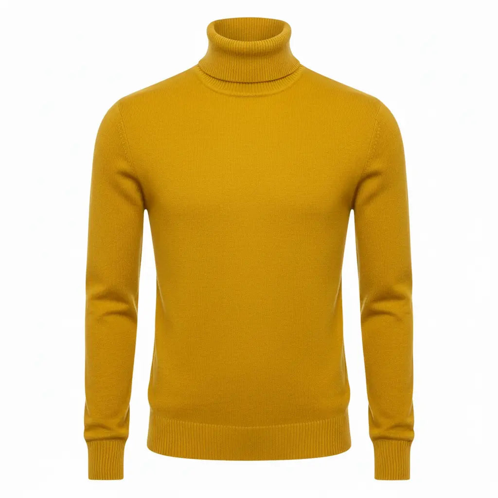 Yellow turtleneck sweater on a white background