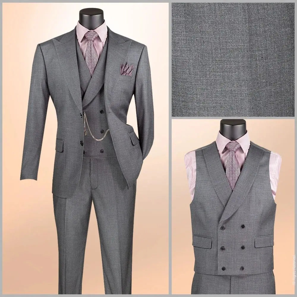 Modern Fit Texture Double Breast Vested Suit M & R Clothing