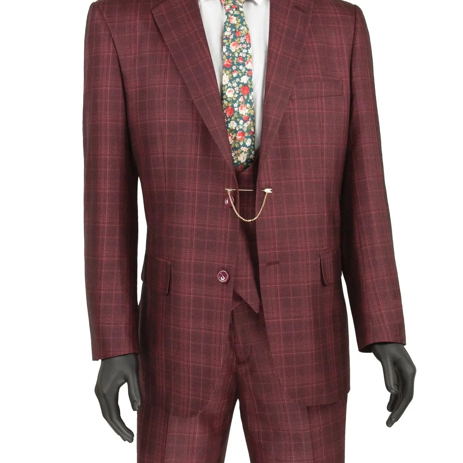 3-PC Plaid With Low Cut DB Vest M & R Clothing