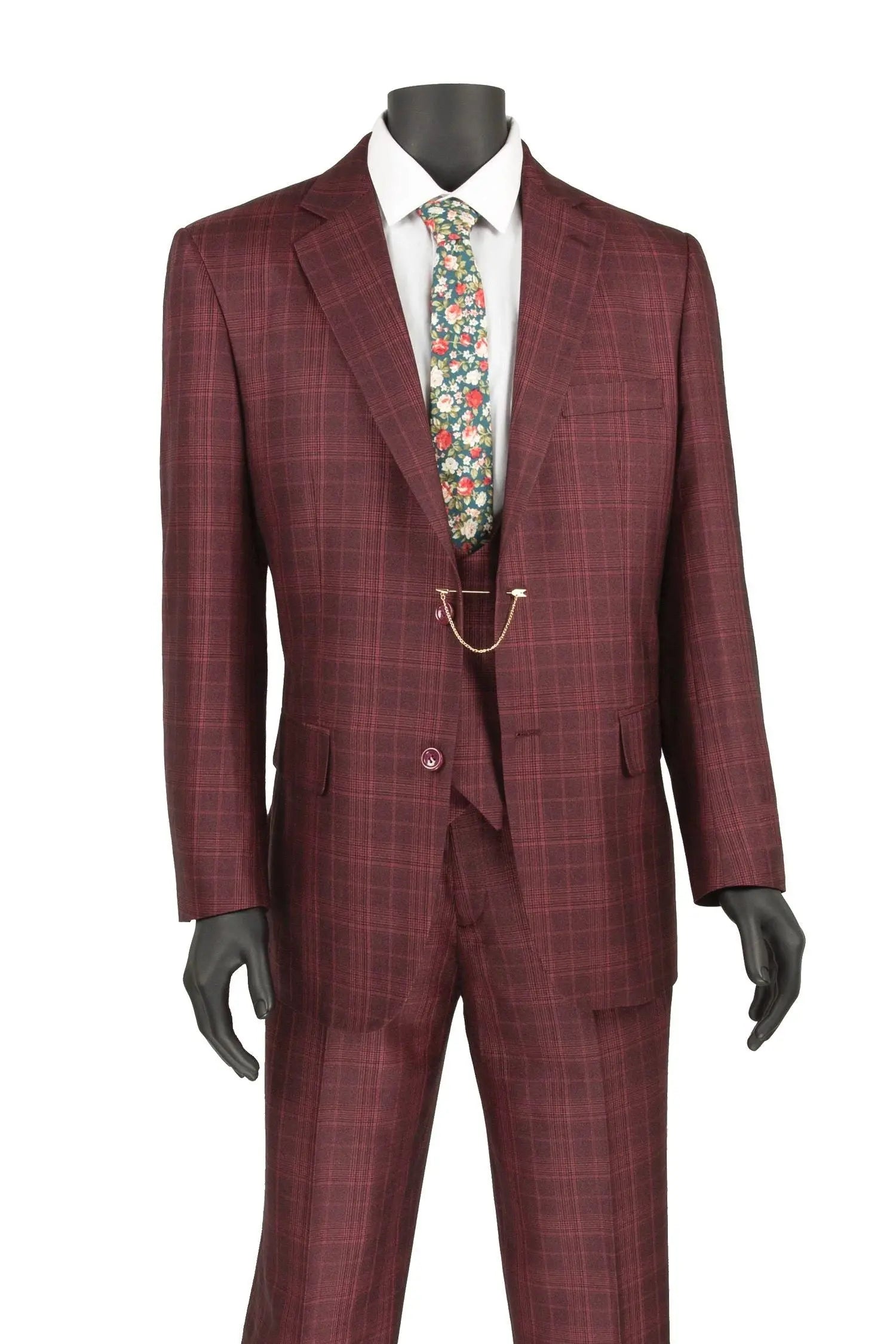 3-PC Plaid With Low Cut DB Vest M & R Clothing