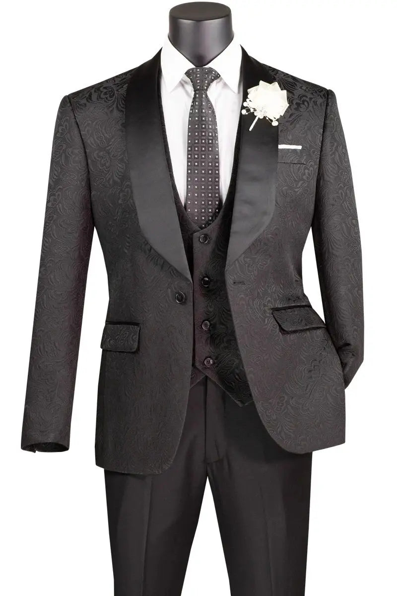 Men's Paisley Print 3-Piece Tuxedo Set M & R Clothing