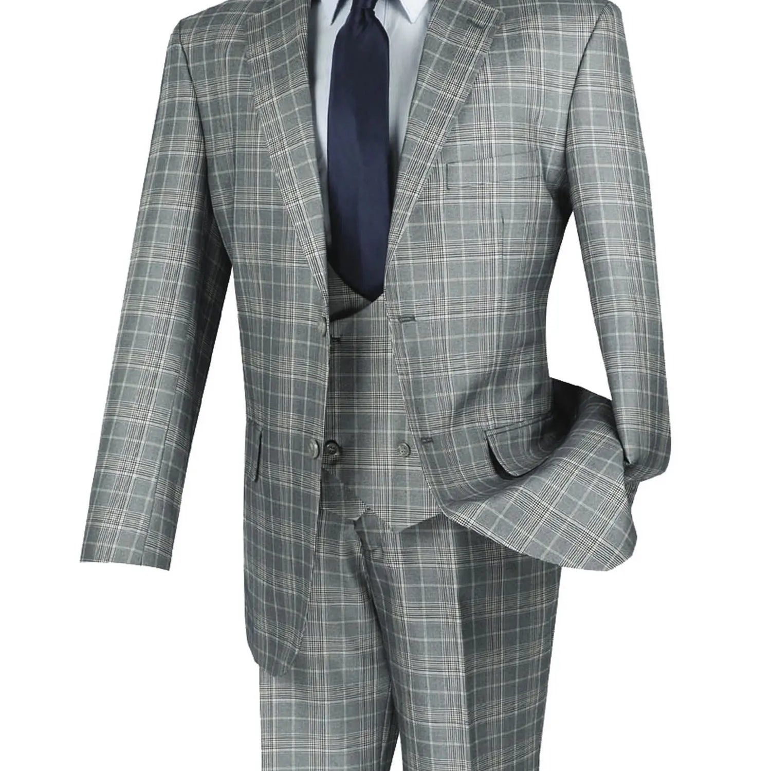 3-PC Plaid With Low Cut DB Vest M & R Clothing