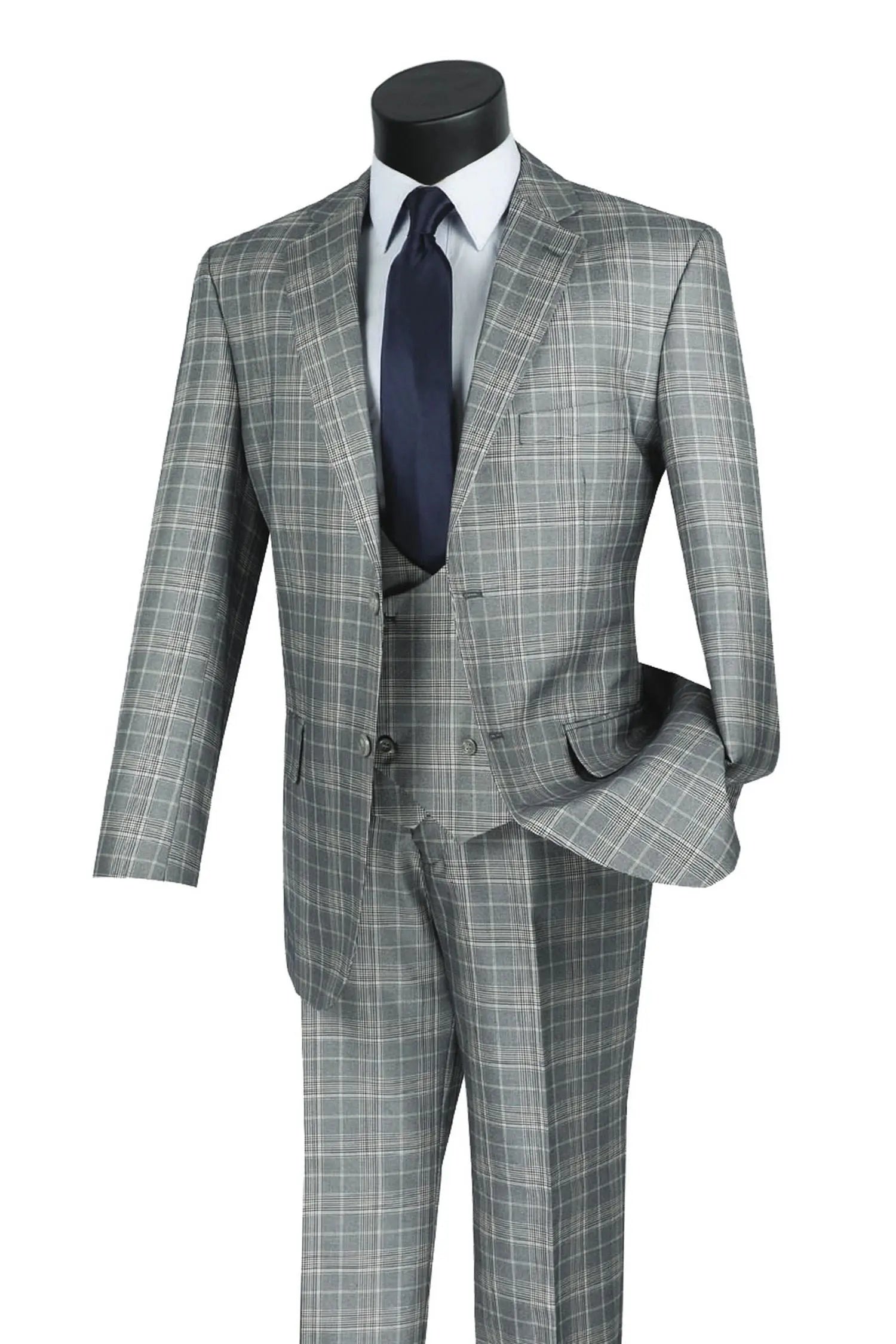 3-PC Plaid With Low Cut DB Vest M & R Clothing