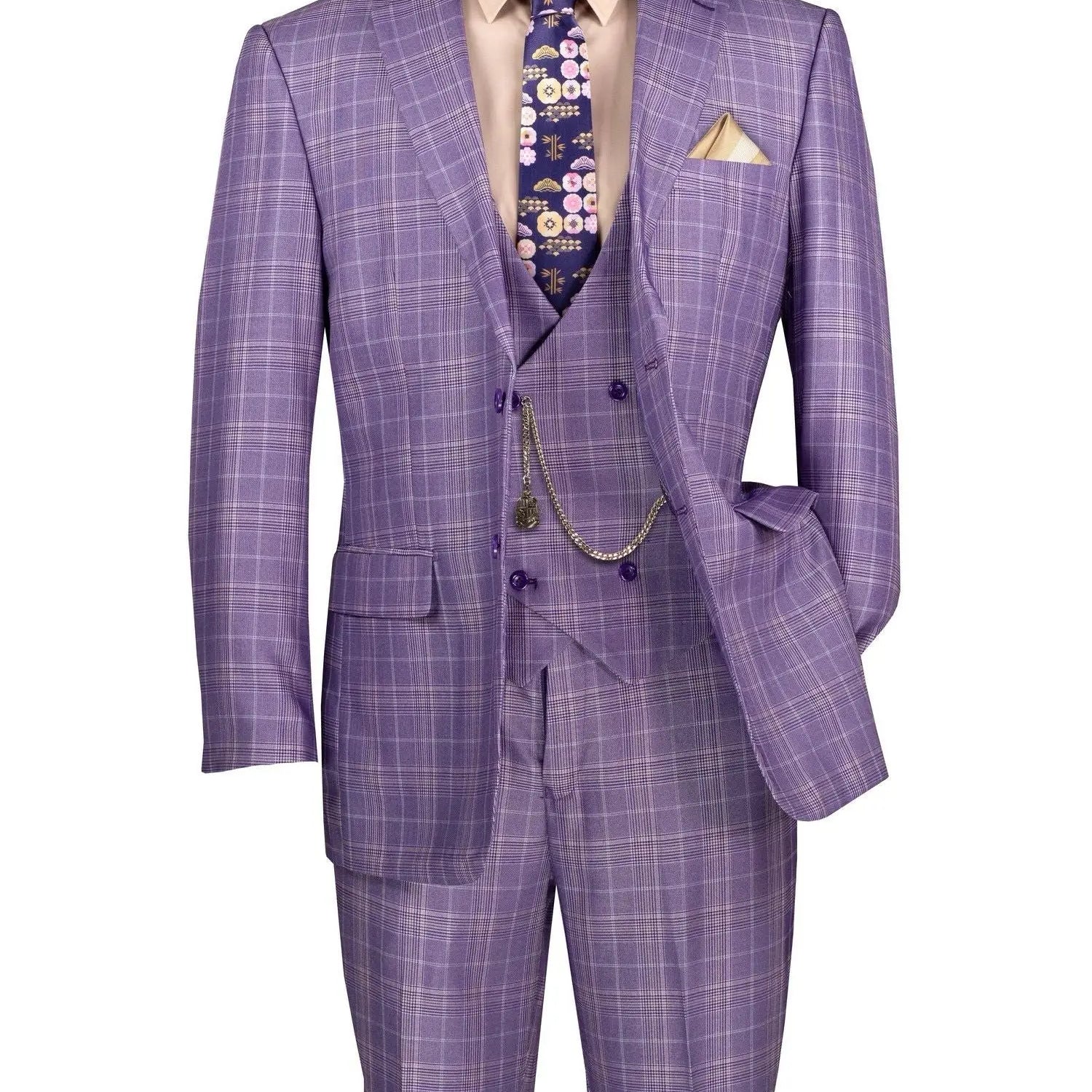 3-PC Plaid With Low Cut DB Vest M & R Clothing