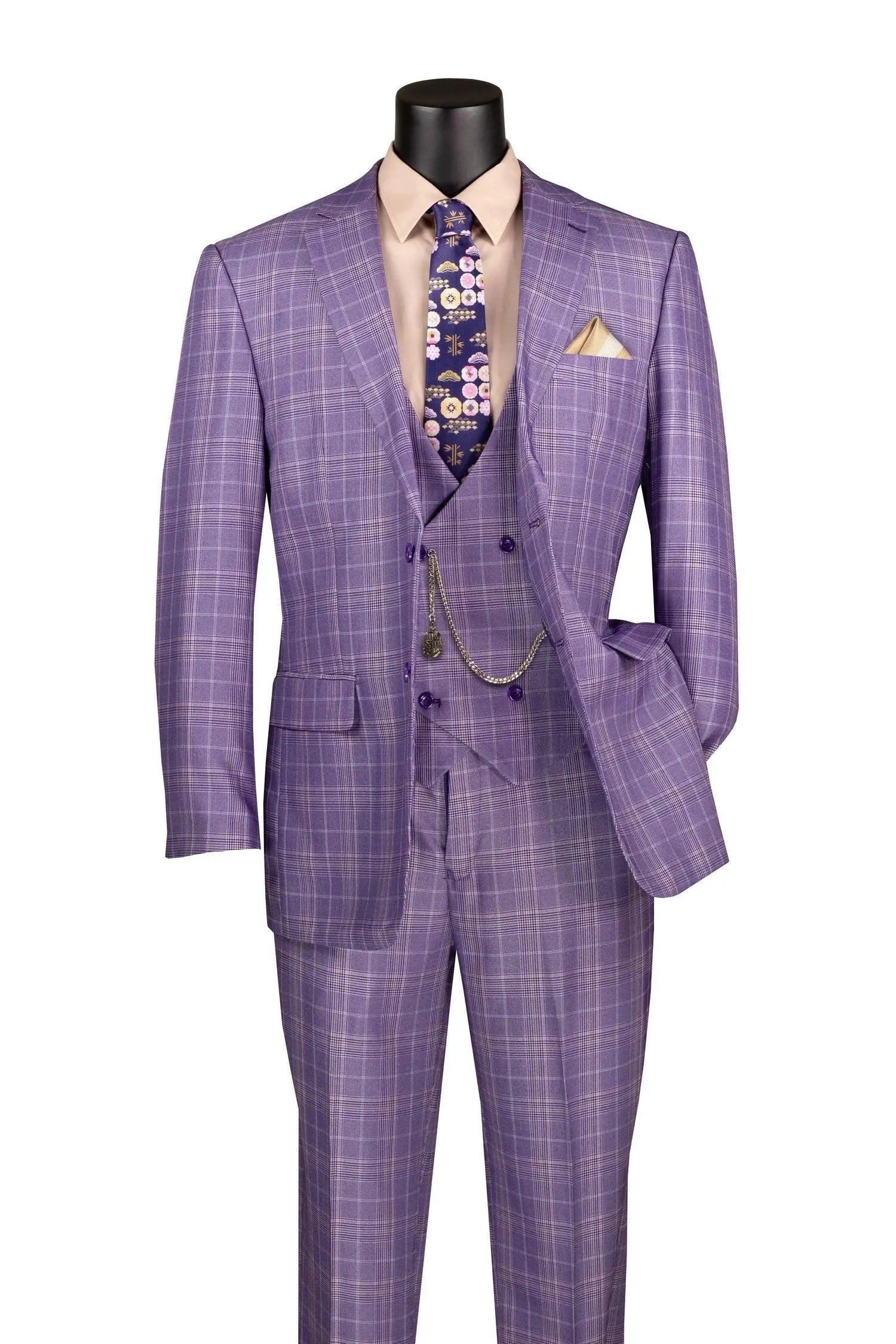 3-PC Plaid With Low Cut DB Vest M & R Clothing