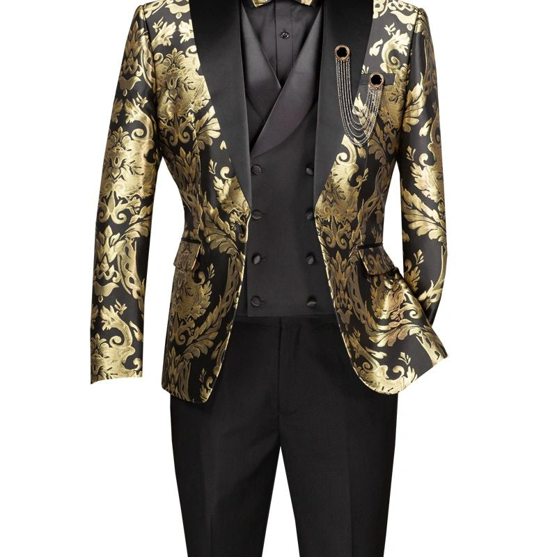 Men's Modern Fit Paisley Foil 3-Piece Tuxedo