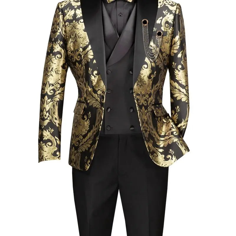 Men's Modern Fit Paisley Foil 3-Piece Tuxedo M & R Clothing