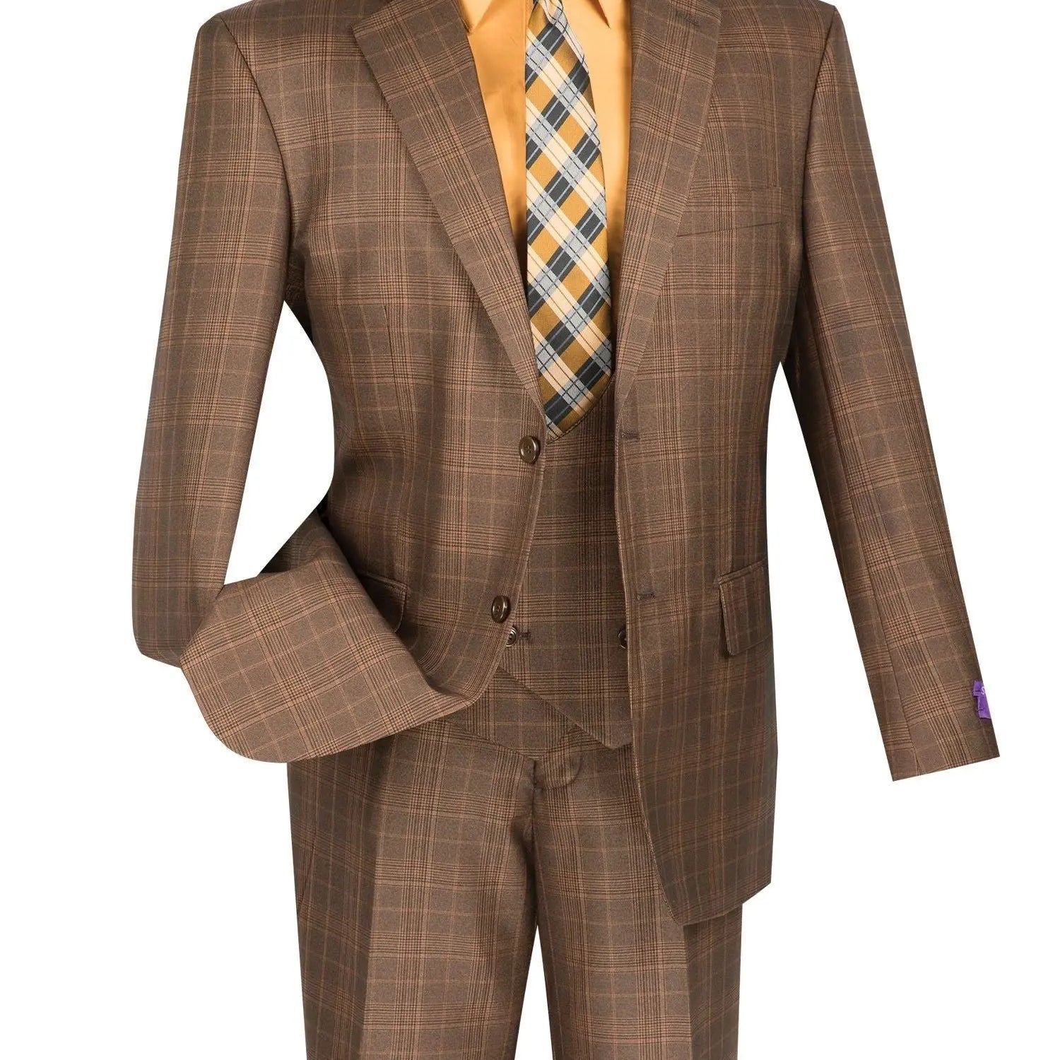 3-PC Plaid With Low Cut DB Vest M & R Clothing