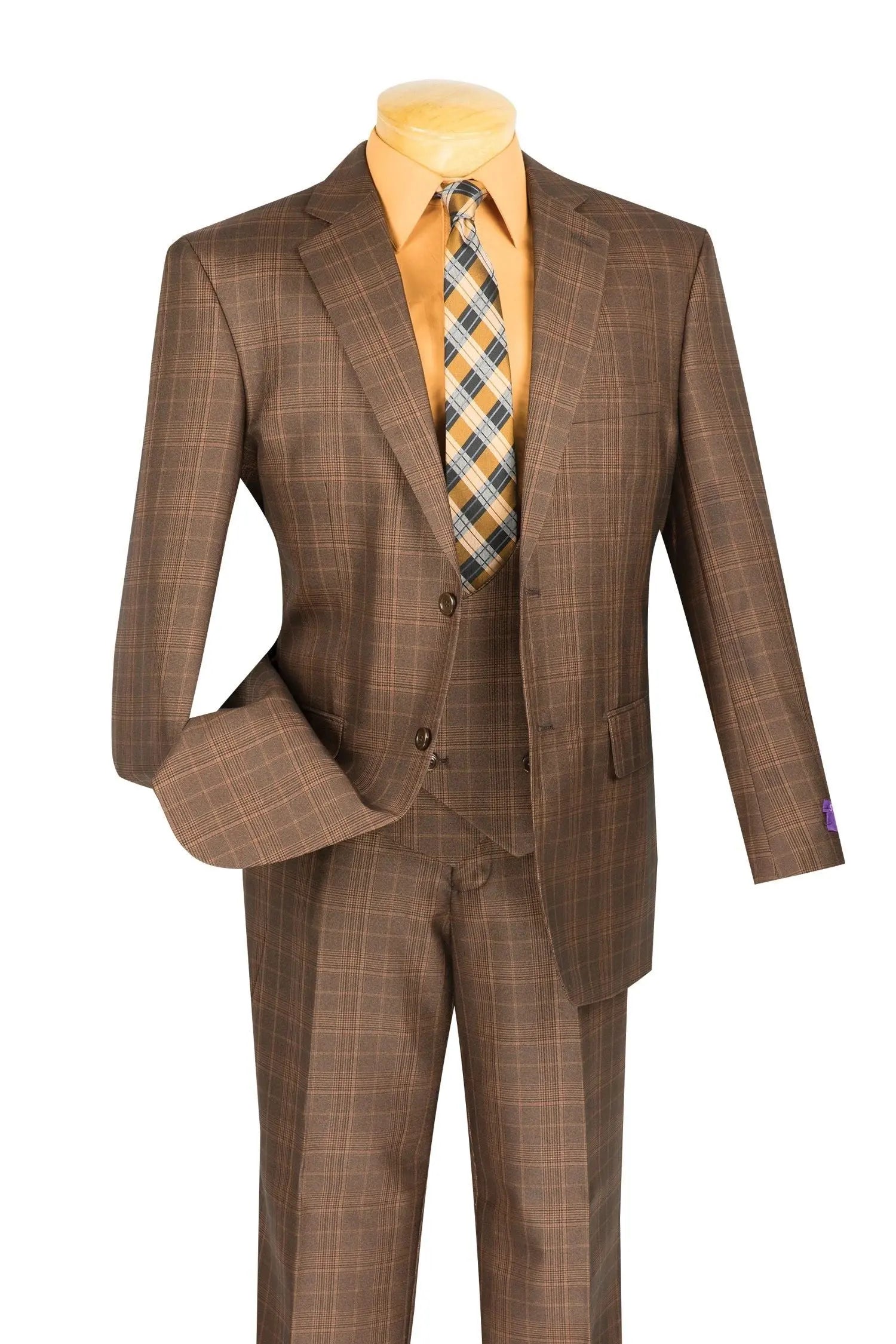 3-PC Plaid With Low Cut DB Vest M & R Clothing
