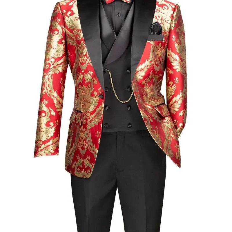 Men's Modern Fit Paisley Foil 3-Piece Tuxedo M & R Clothing