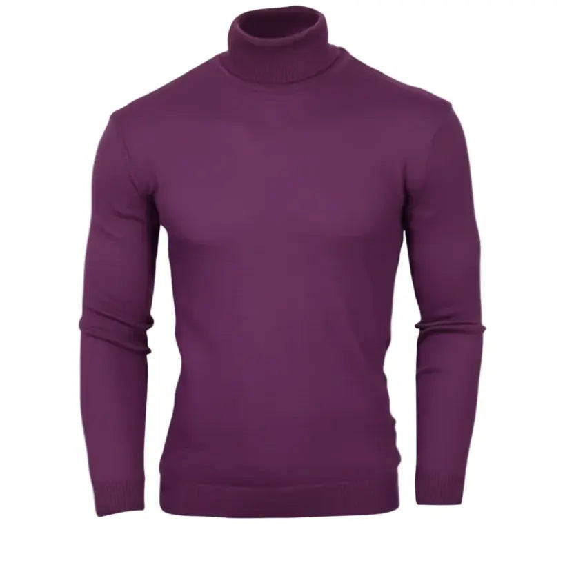 Purple turtleneck sweater on a white background with 'PURPLE' text below.