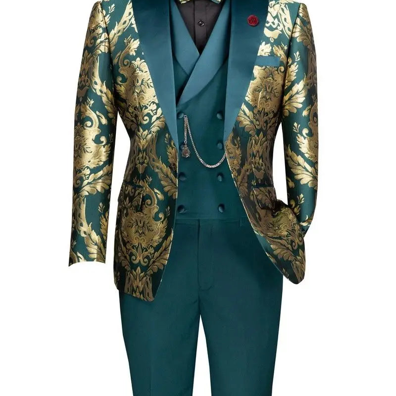 Men's Modern Fit Paisley Foil 3-Piece Tuxedo M & R Clothing