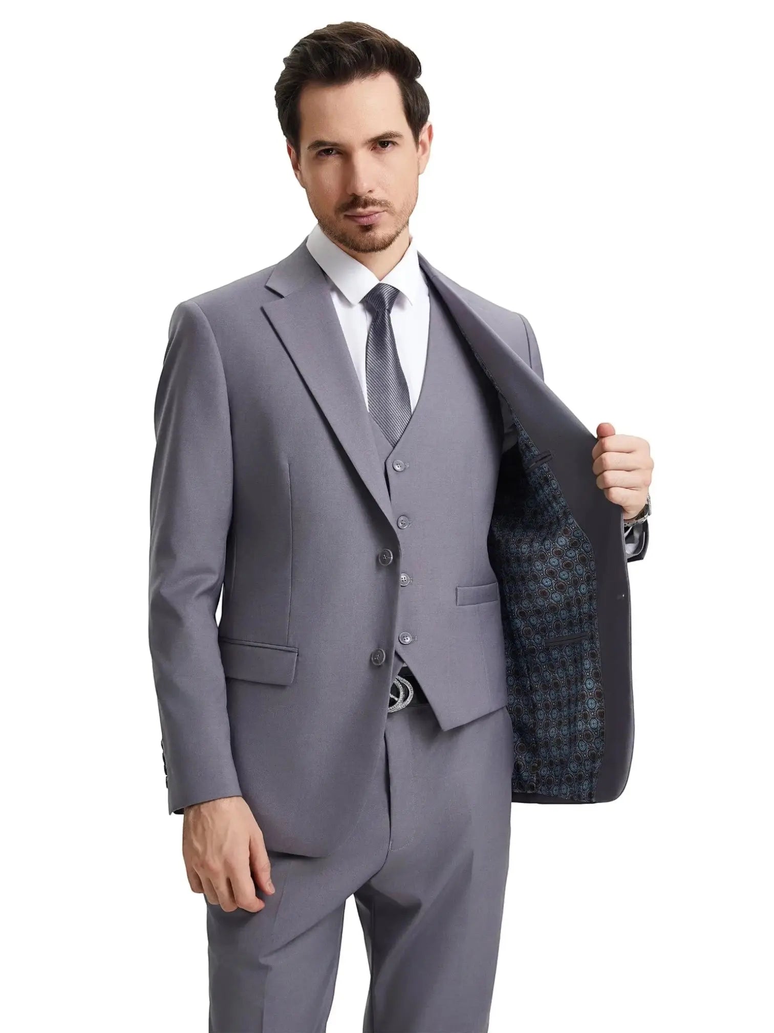 Men's Stacy Adams Hybrid-Fit 3pc Notch Lapel Suit Set, Jacket Vest and Pants Stacy Adams M & R Clothing Mens-Suits