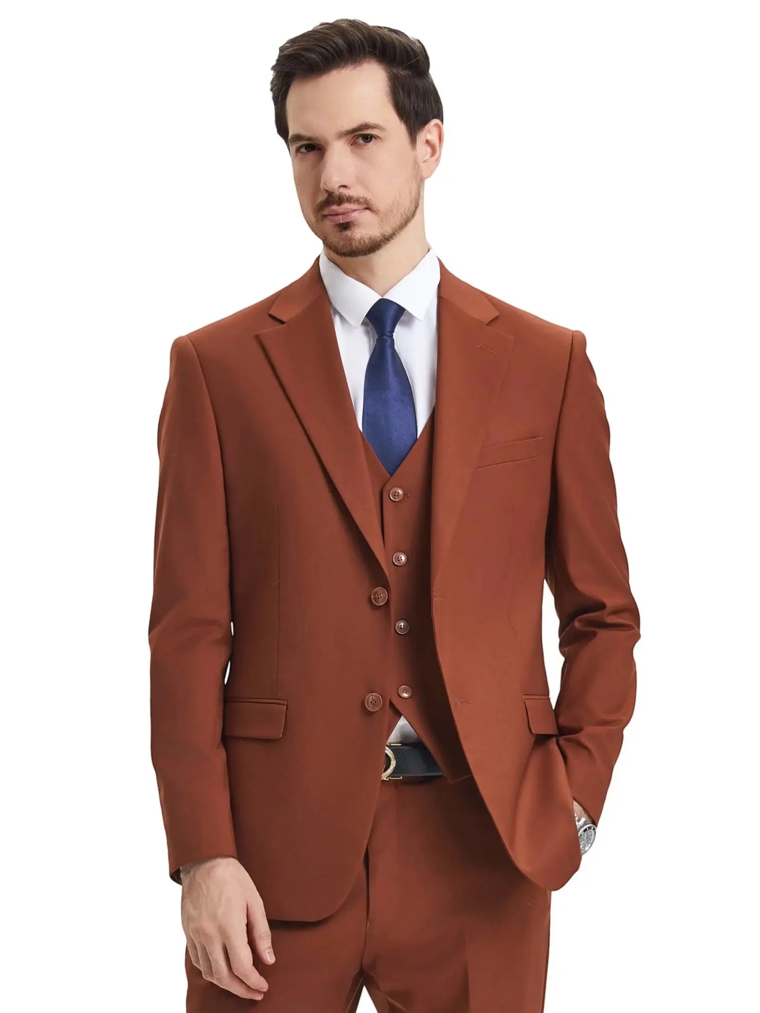 Men's Stacy Adams Hybrid-Fit 3pc Notch Lapel Suit Set, Jacket Vest and Pants Stacy Adams M & R Clothing Mens-Suits