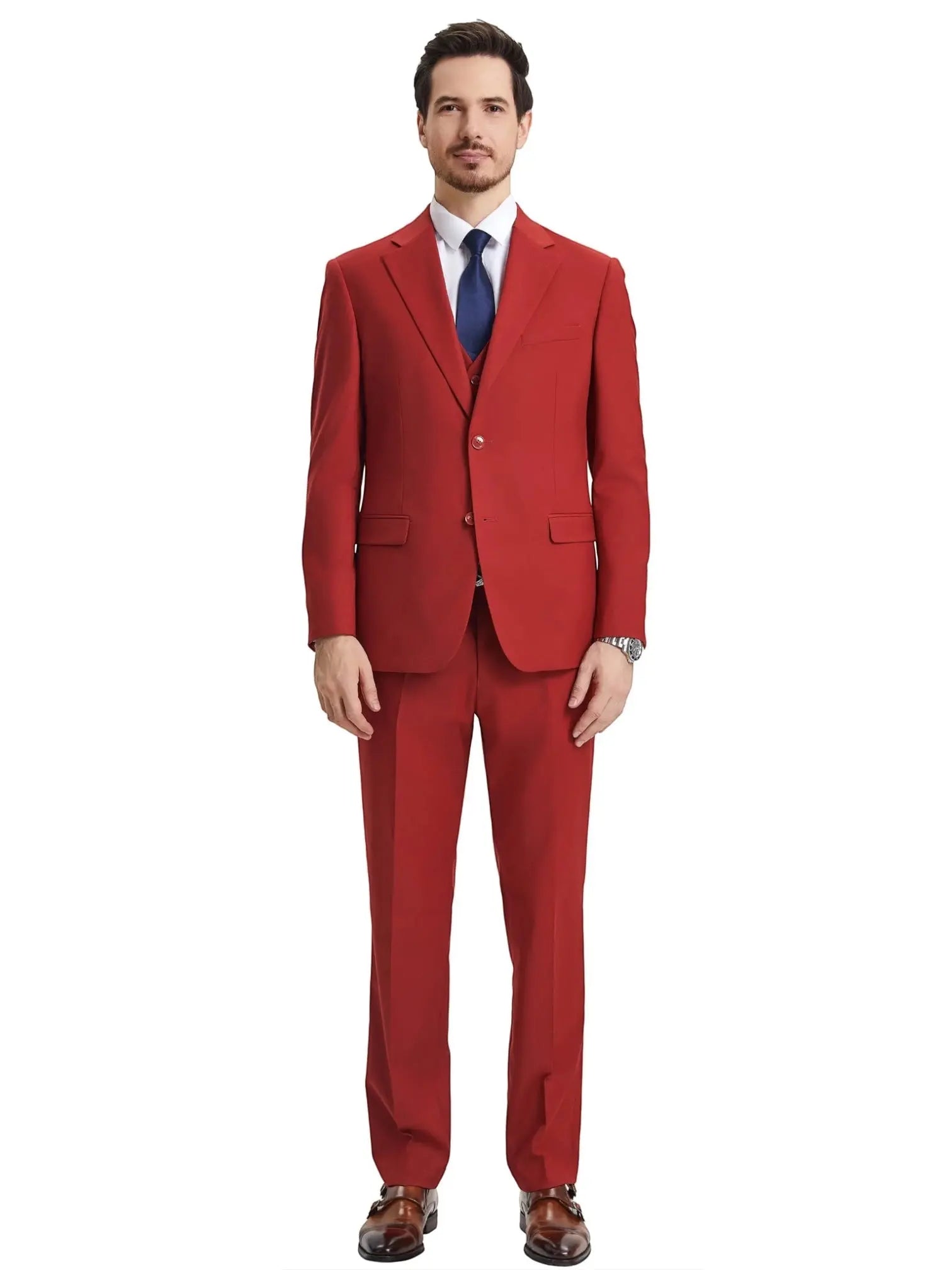 Men's Stacy Adams Hybrid-Fit 3pc Notch Lapel Suit Set, Jacket Vest and Pants Stacy Adams M & R Clothing Mens-Suits