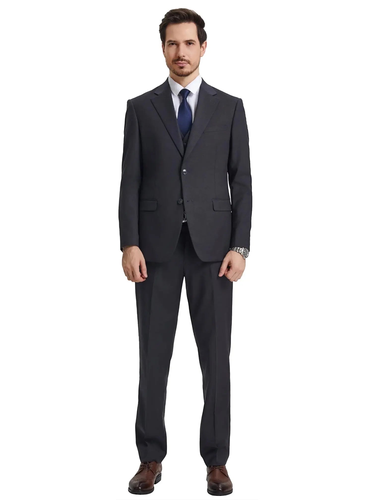 Men's Stacy Adams Hybrid-Fit 3pc Notch Lapel Suit Set, Jacket Vest and Pants Stacy Adams M & R Clothing Mens-Suits