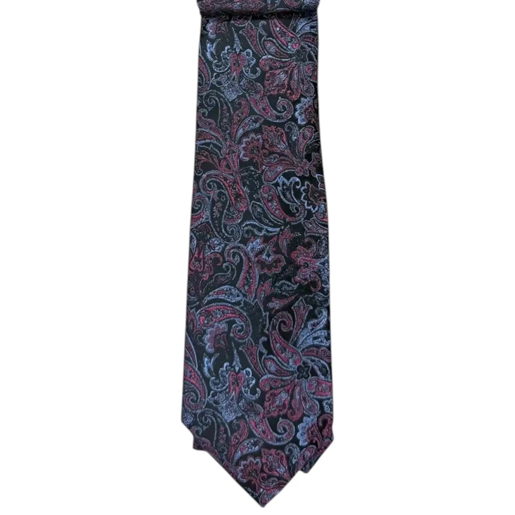 M & R Clothing Augustino paisley tie in black with red and blue floral patterns made from a woven fabric blend