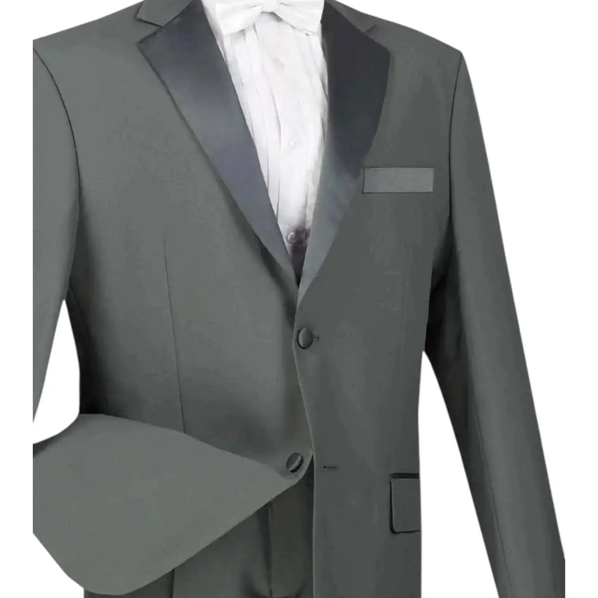 M & R Clothing 2-piece classic grey tuxedo with a white shirt and matching bow tie for formal events.