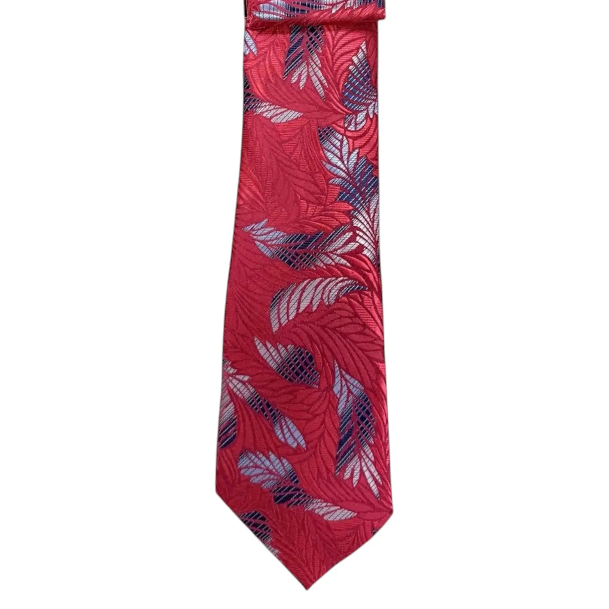 M & R Clothing Augustino tie in vibrant red with intricate woven floral and geometric leaf patterns