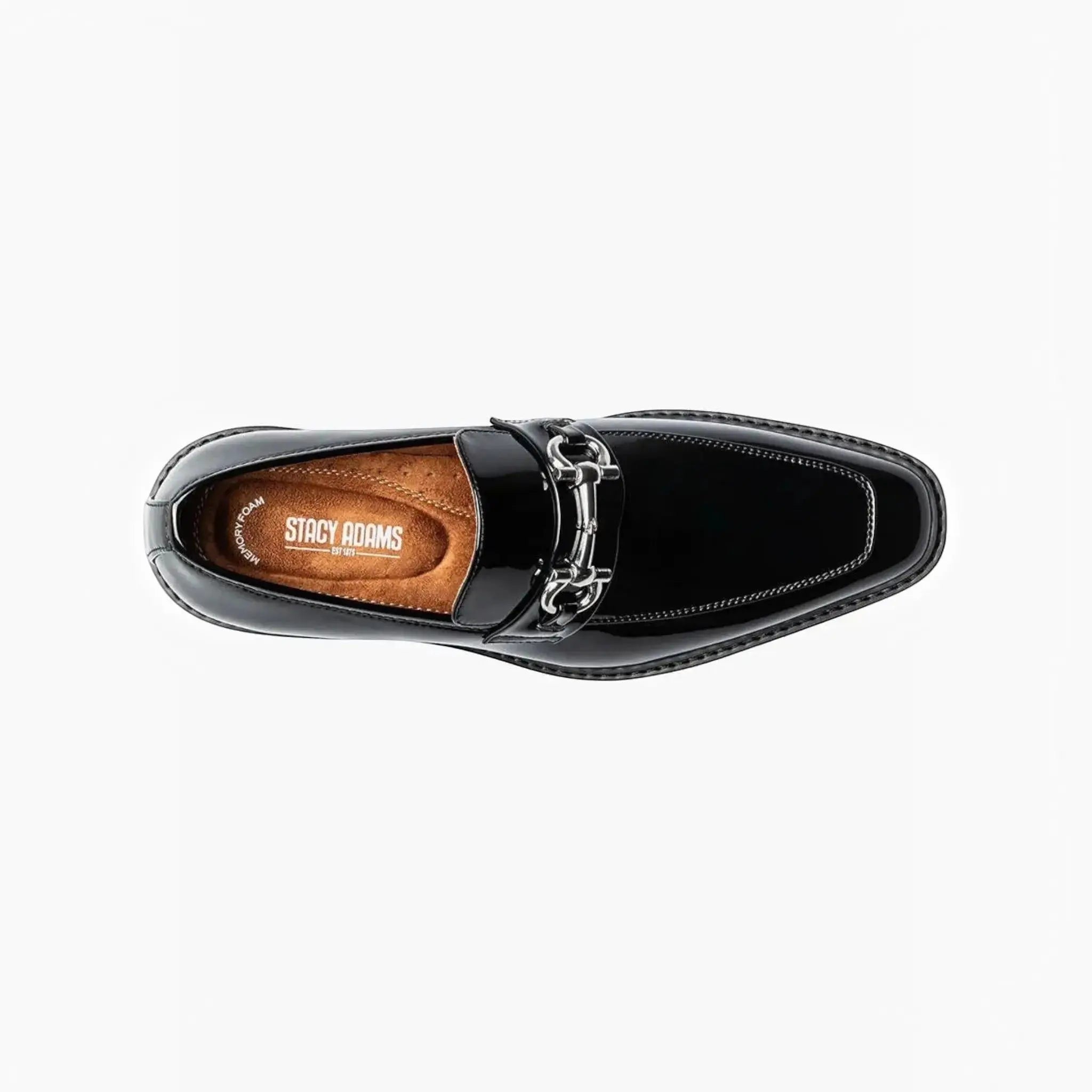 Top view of M & R Clothing Stacy Adams Carabello black patent leather horsebit slip-on dress shoe