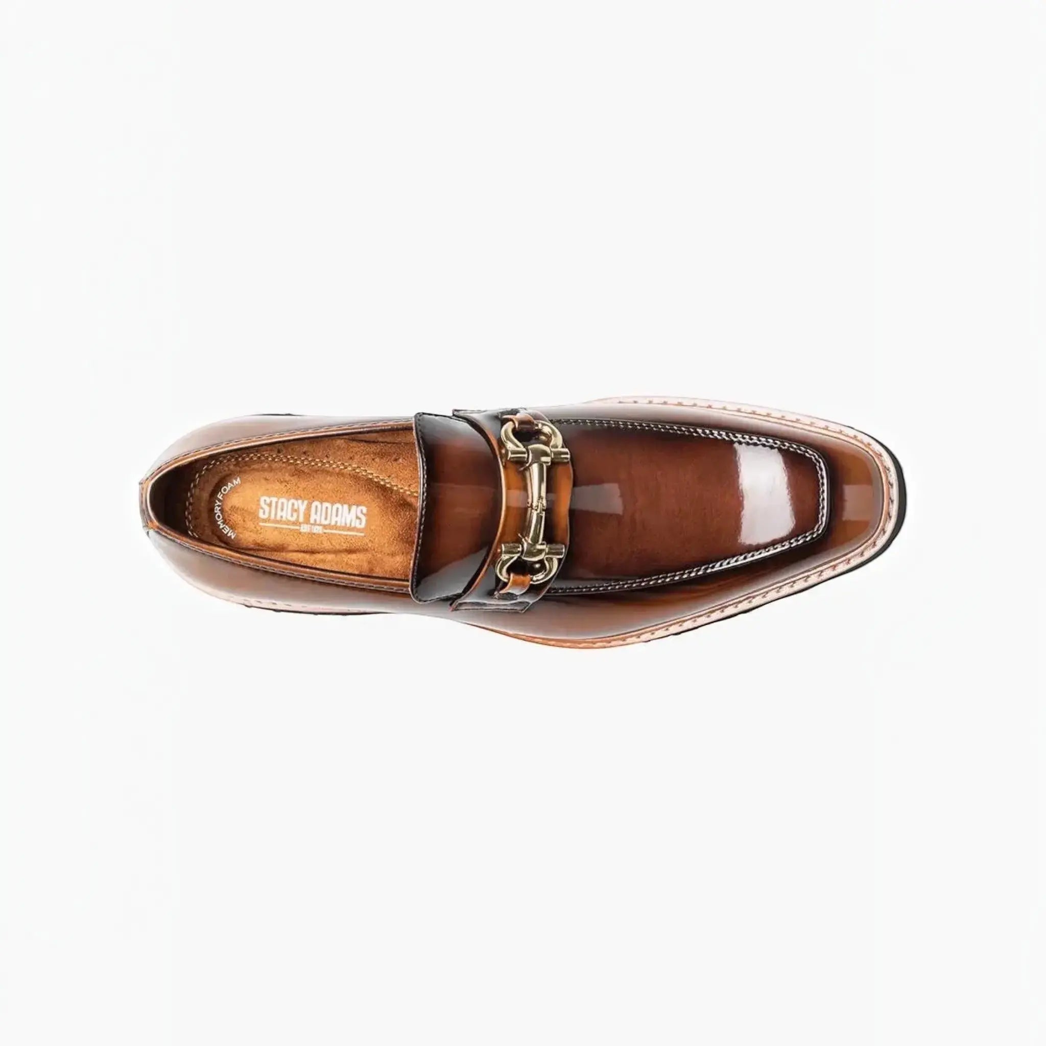 M & R Clothing Stacy Adams Carabello brown patent leather horsebit slip-on dress shoe with gold-tone hardware