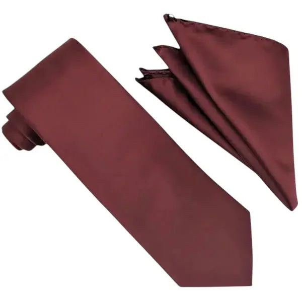 M & R Clothing Stacy Adams burgundy solid necktie and matching pocket square set for formal occasions