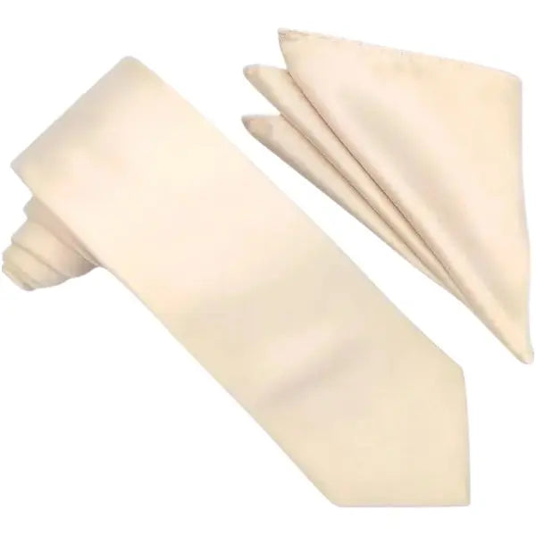M & R Clothing Stacy Adams solid cream necktie and matching folded pocket square set for formal occasions
