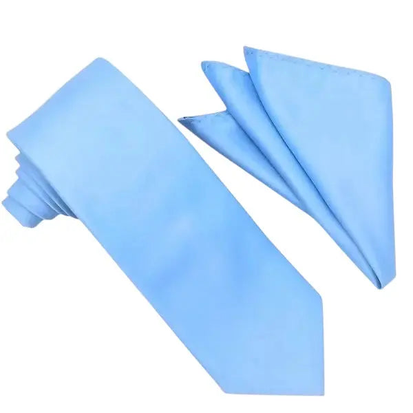 M & R Clothing Stacy Adams powder blue solid necktie and matching pocket square set for formal occasions
