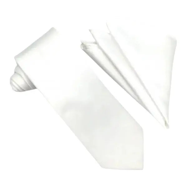 M & R Clothing Stacy Adams solid white necktie and matching pocket square set for formal occasions