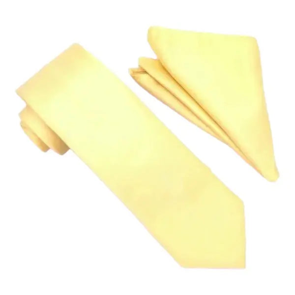 M & R Clothing Stacy Adams solid yellow necktie and matching folded pocket square set for formal occasions