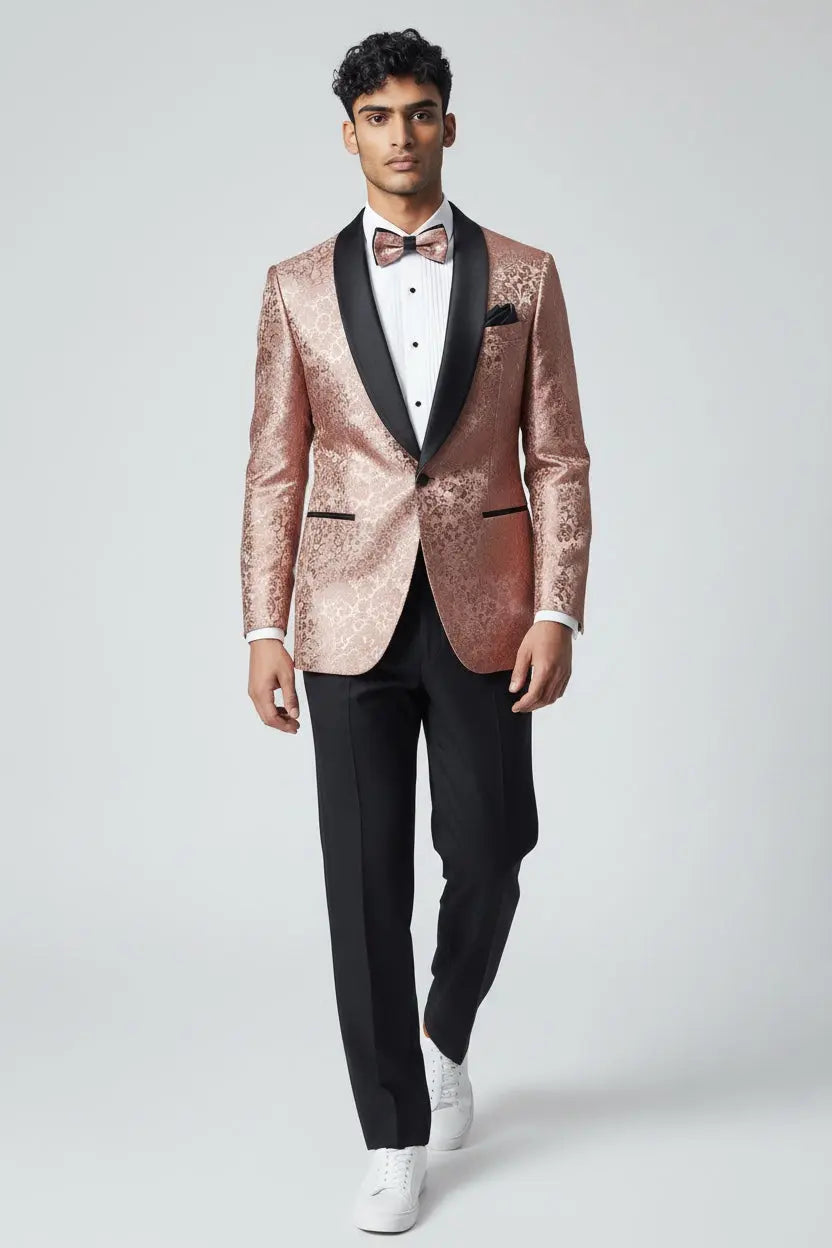 Men's Regular Fit Floral Jacquard Blazer with Bow Tie M & R Clothing  M & R Clothing Mens-Tuxedos