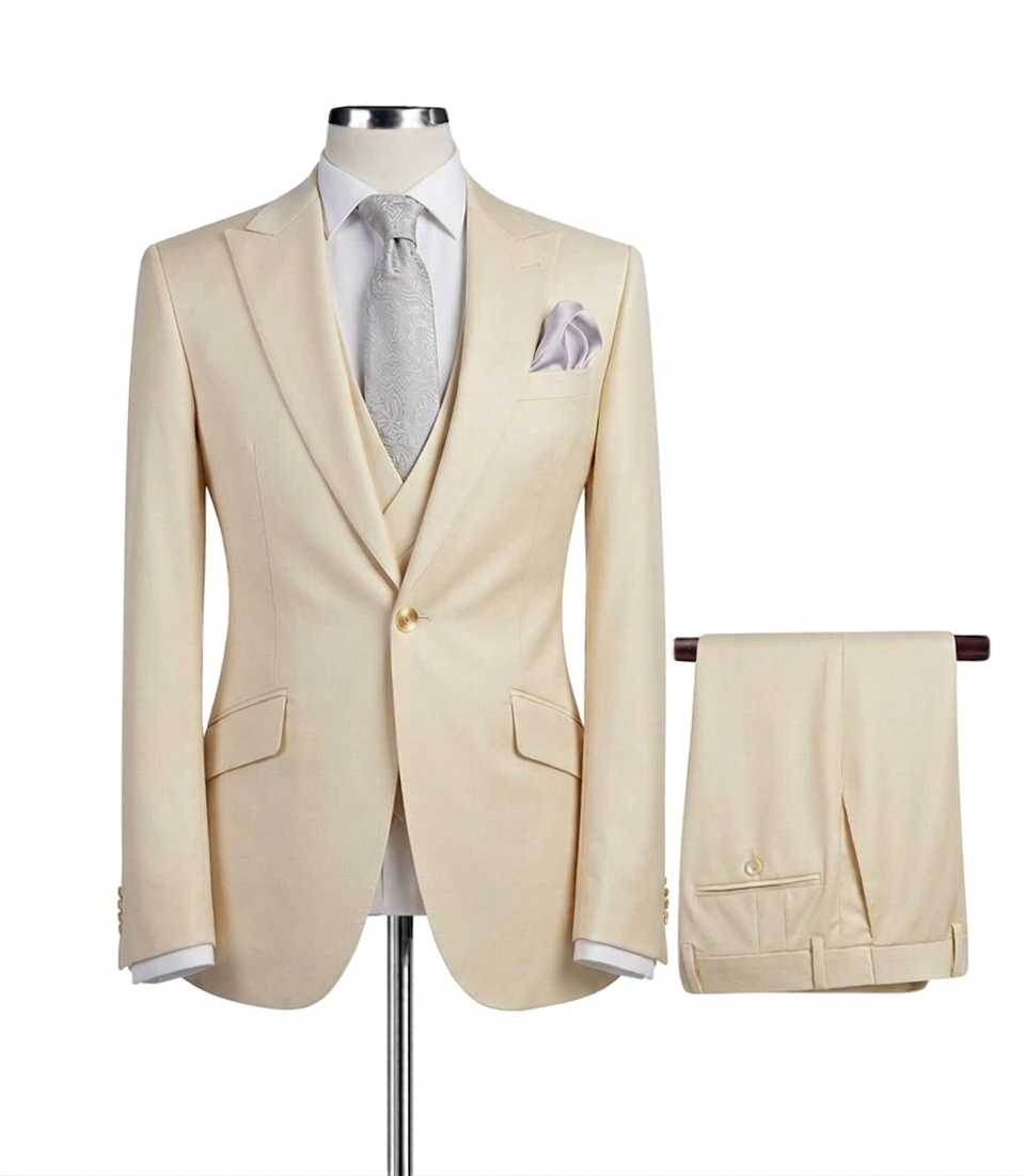 3 Piece Peak Lapel One Button with Double Breast Vest