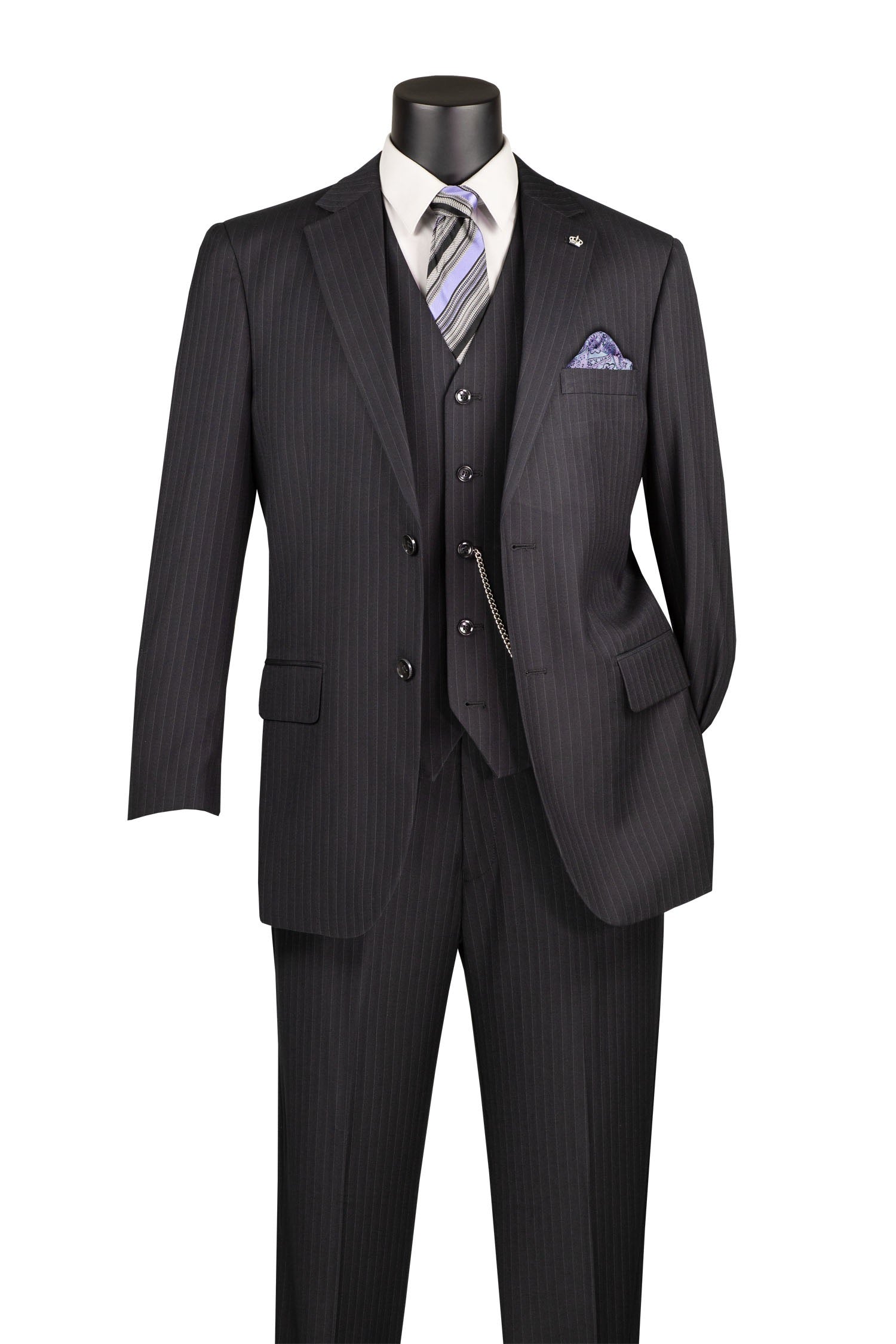 3-Piece Regular Fit Business Stripe Men's Suit